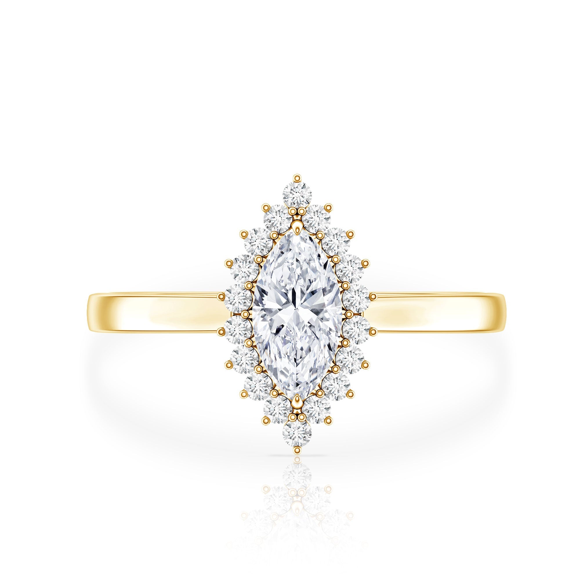 Moissanite Engagement Ring - Marquise Cut Halo With D Color VS1 Clarity Stone