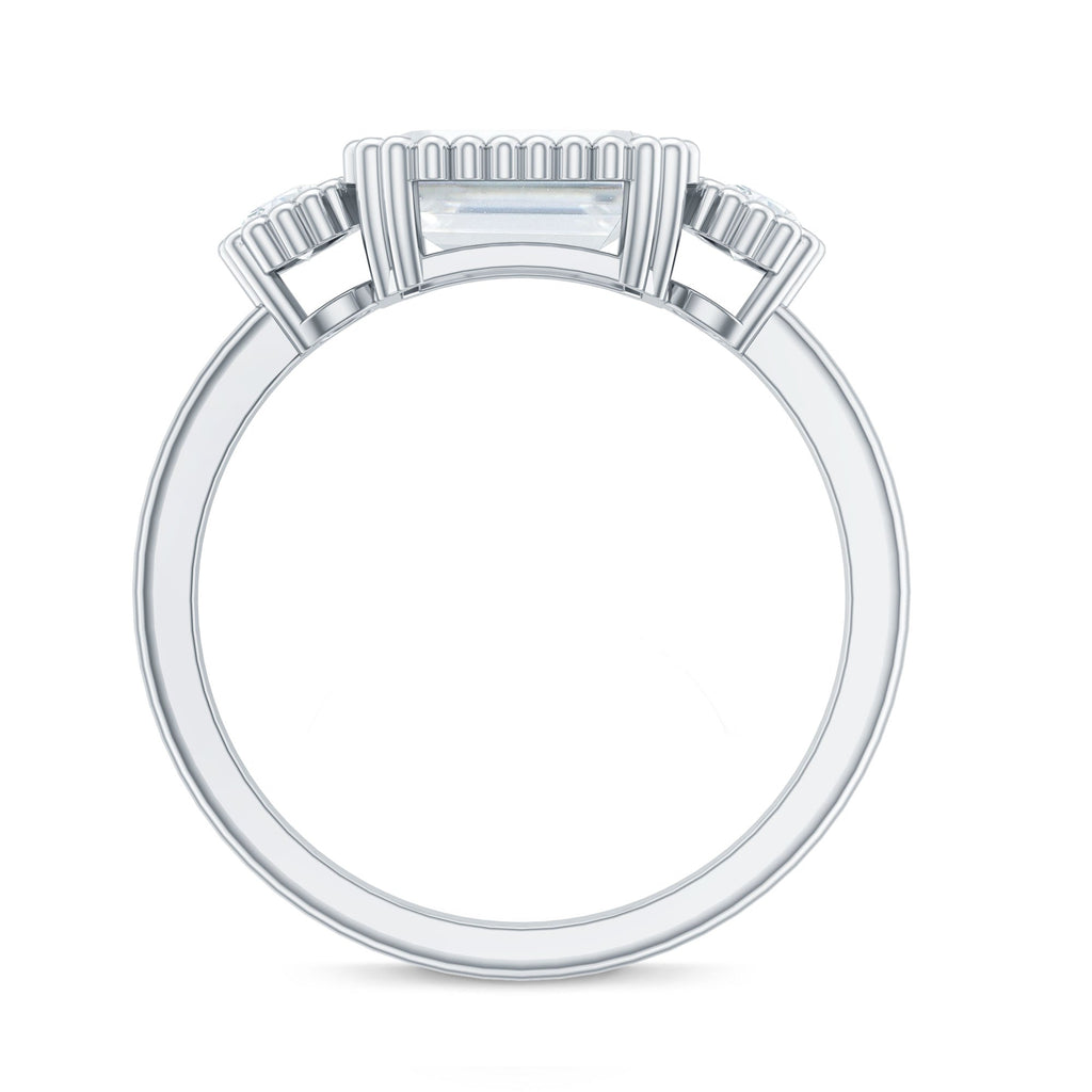 Emerald Cut Moissanite Ring - Three Stone Engagement Ring | East West Style Bezel Setting