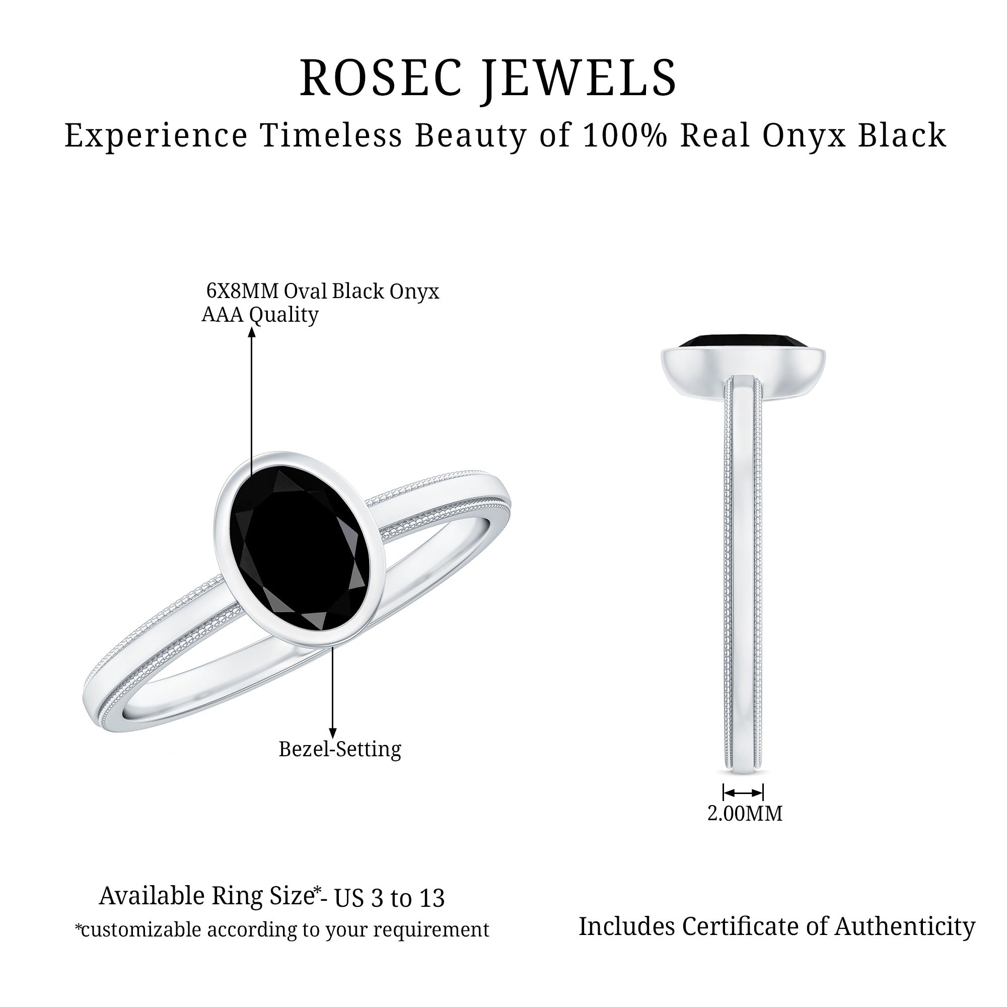 Simple Oval Cut Black Onyx Solitaire Ring in Bezel Setting