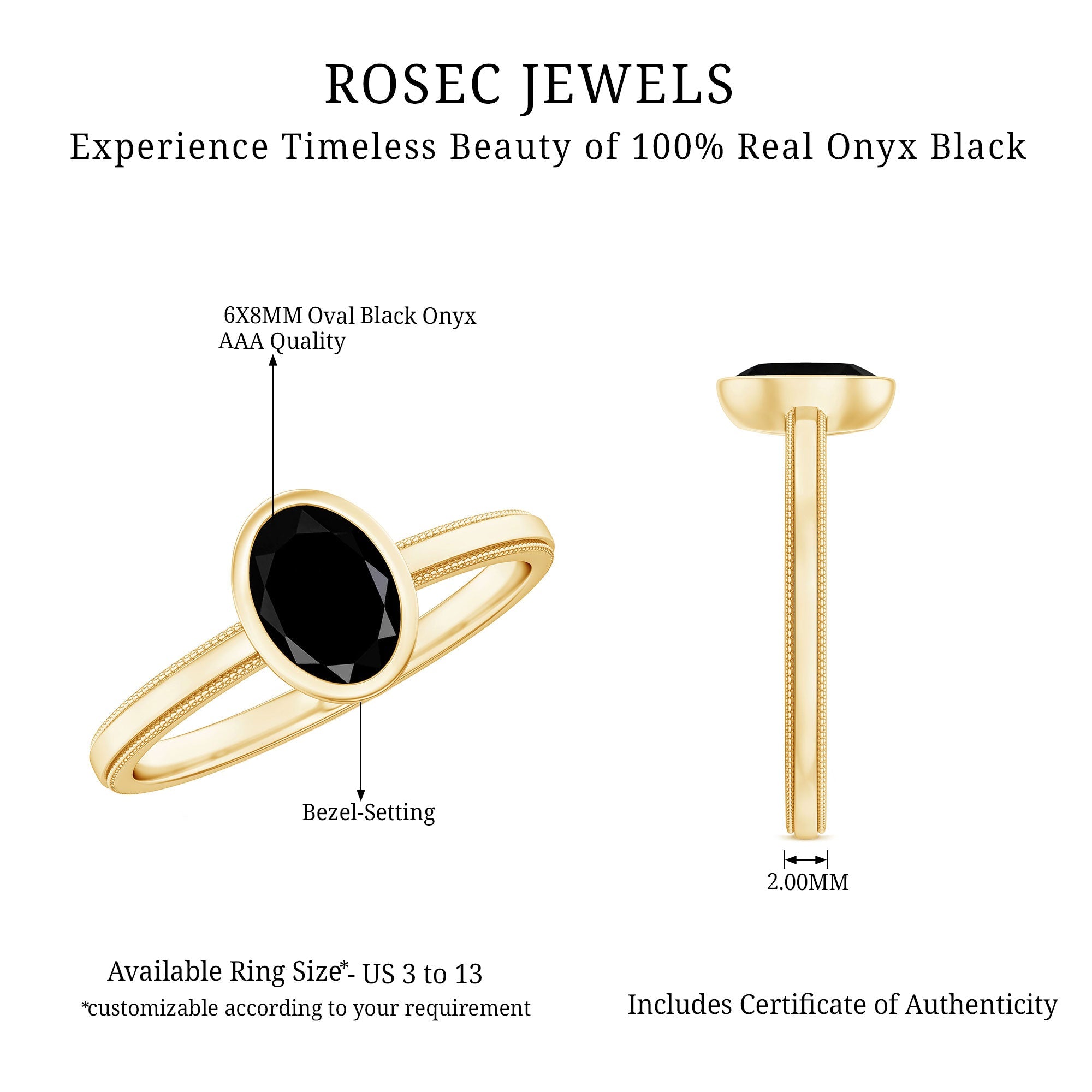 Simple Oval Cut Black Onyx Solitaire Ring in Bezel Setting