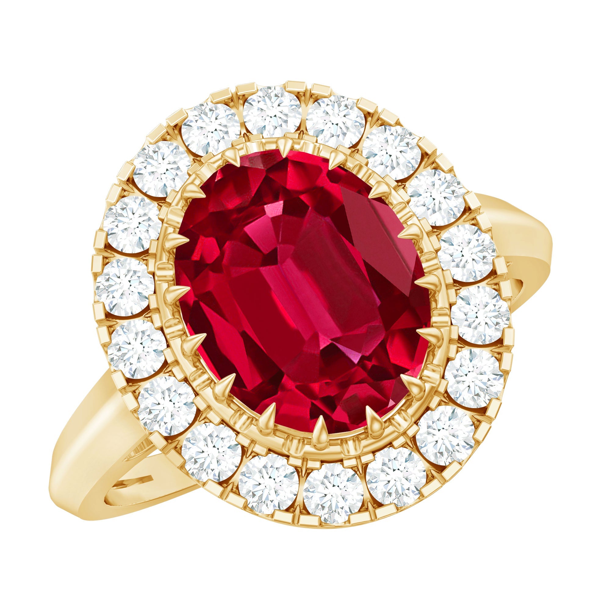 Lab Created Ruby Ring – 4 Carat Oval Vintage Halo Diamond Engagement Ring