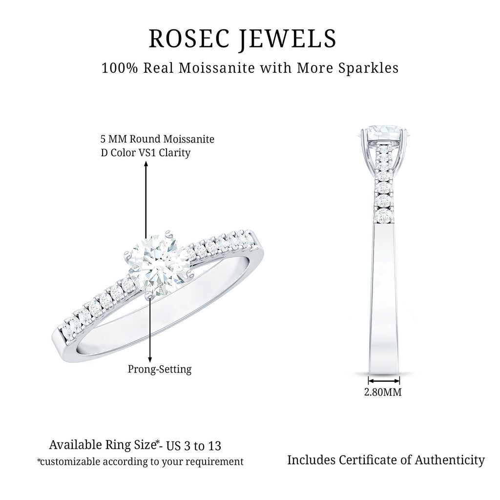 Moissanite Engagement Ring - Half Carat Round Stone With Basket Setting