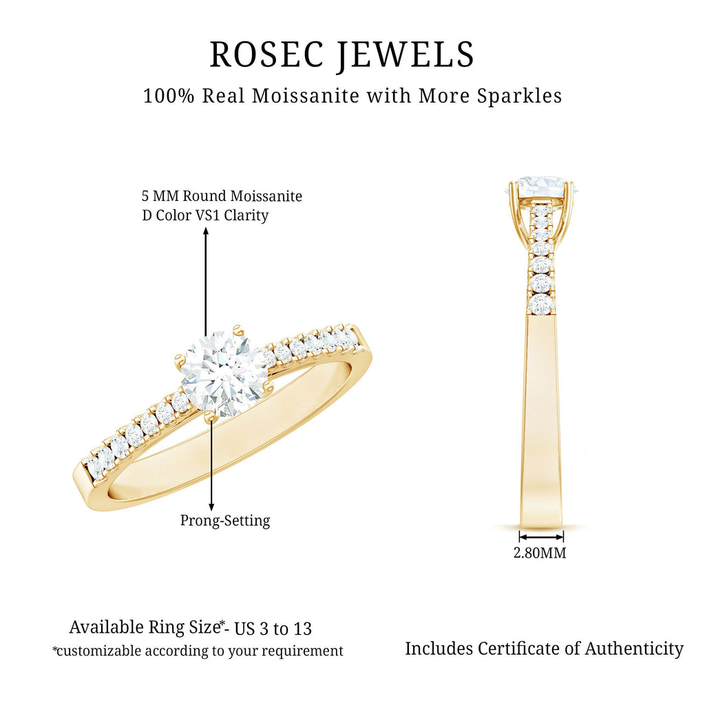 Moissanite Engagement Ring - Half Carat Round Stone With Basket Setting