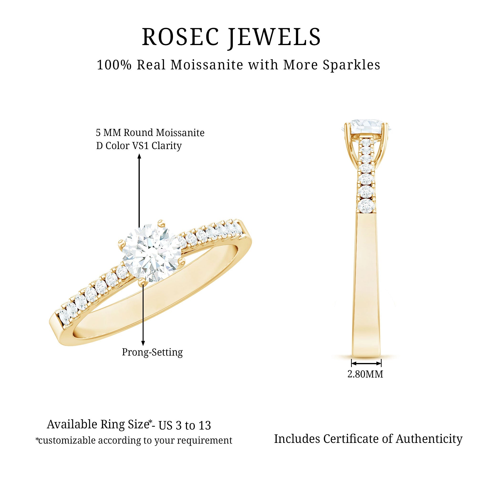 Moissanite Engagement Ring - Half Carat Round Stone With Basket Setting