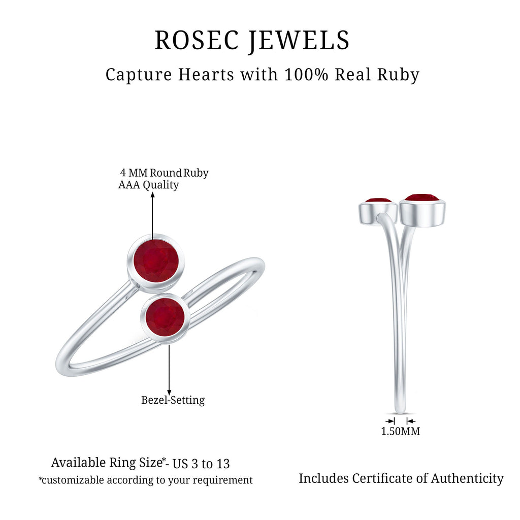 Ruby Promise Ring – Natural 2 Stone Wrap Style Bezel Setting For Women