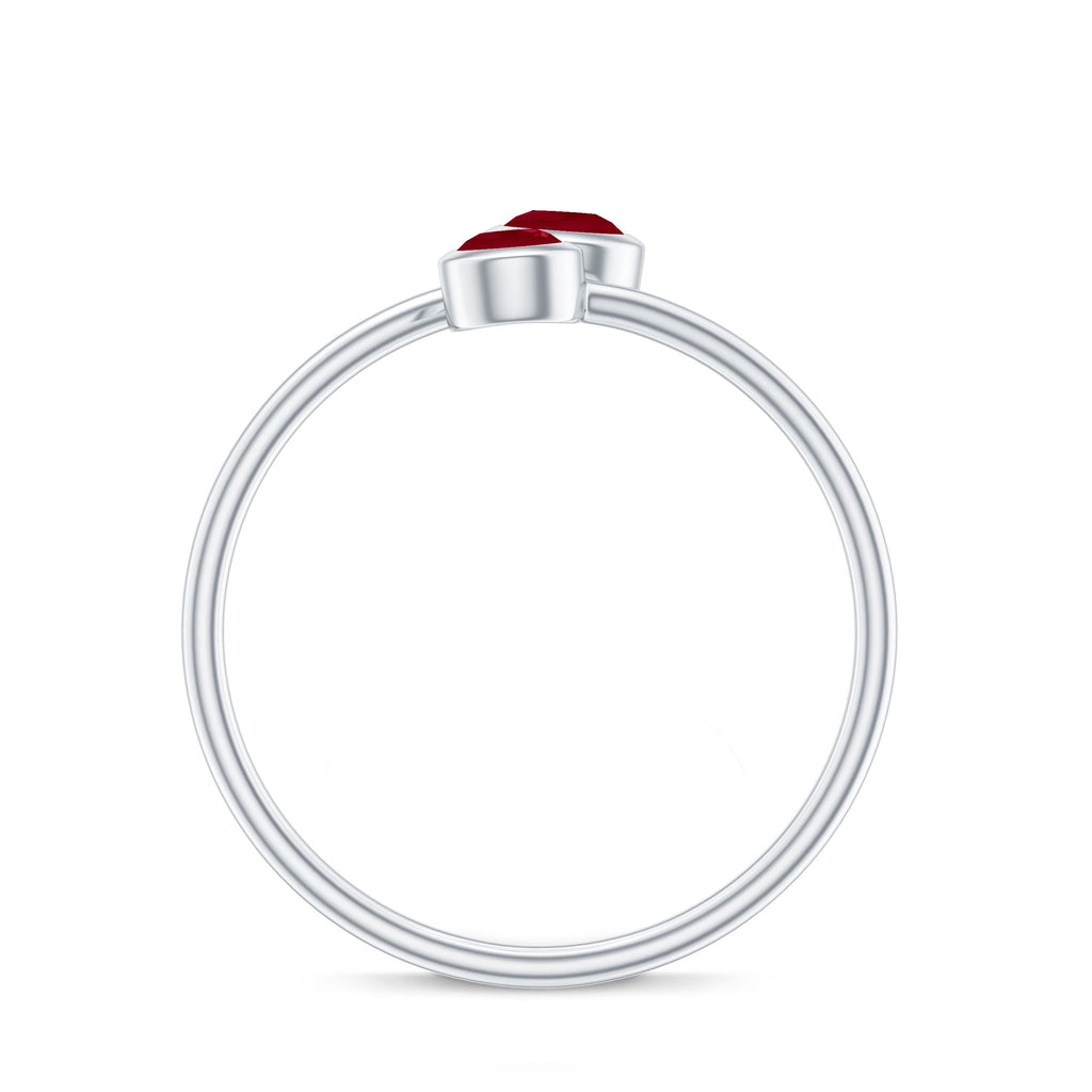 Ruby Promise Ring – Natural 2 Stone Wrap Style Bezel Setting For Women