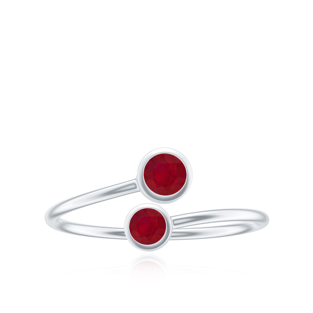 Ruby Promise Ring – Natural 2 Stone Wrap Style Bezel Setting For Women