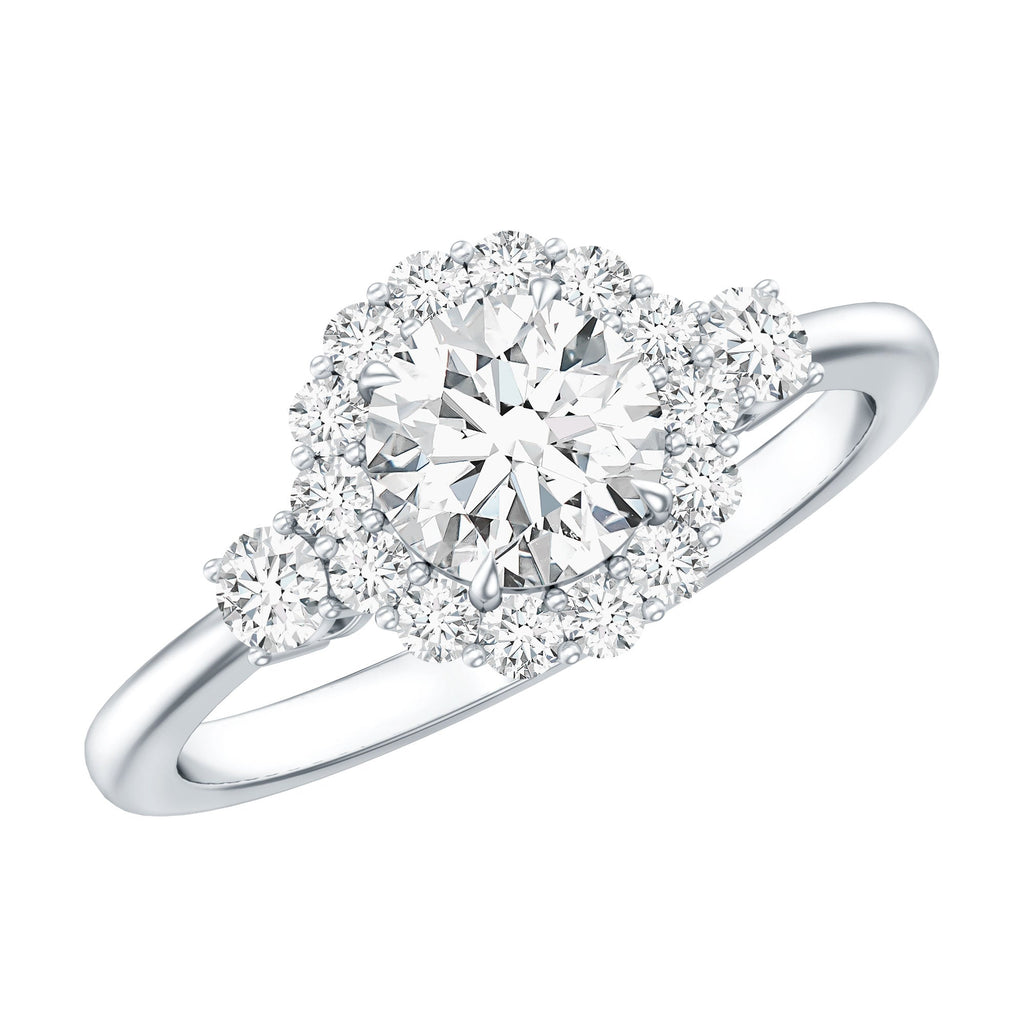 Moissanite Halo Ring – Round Cut Certified Moissanite Engagement Ring with Classic Halo Style