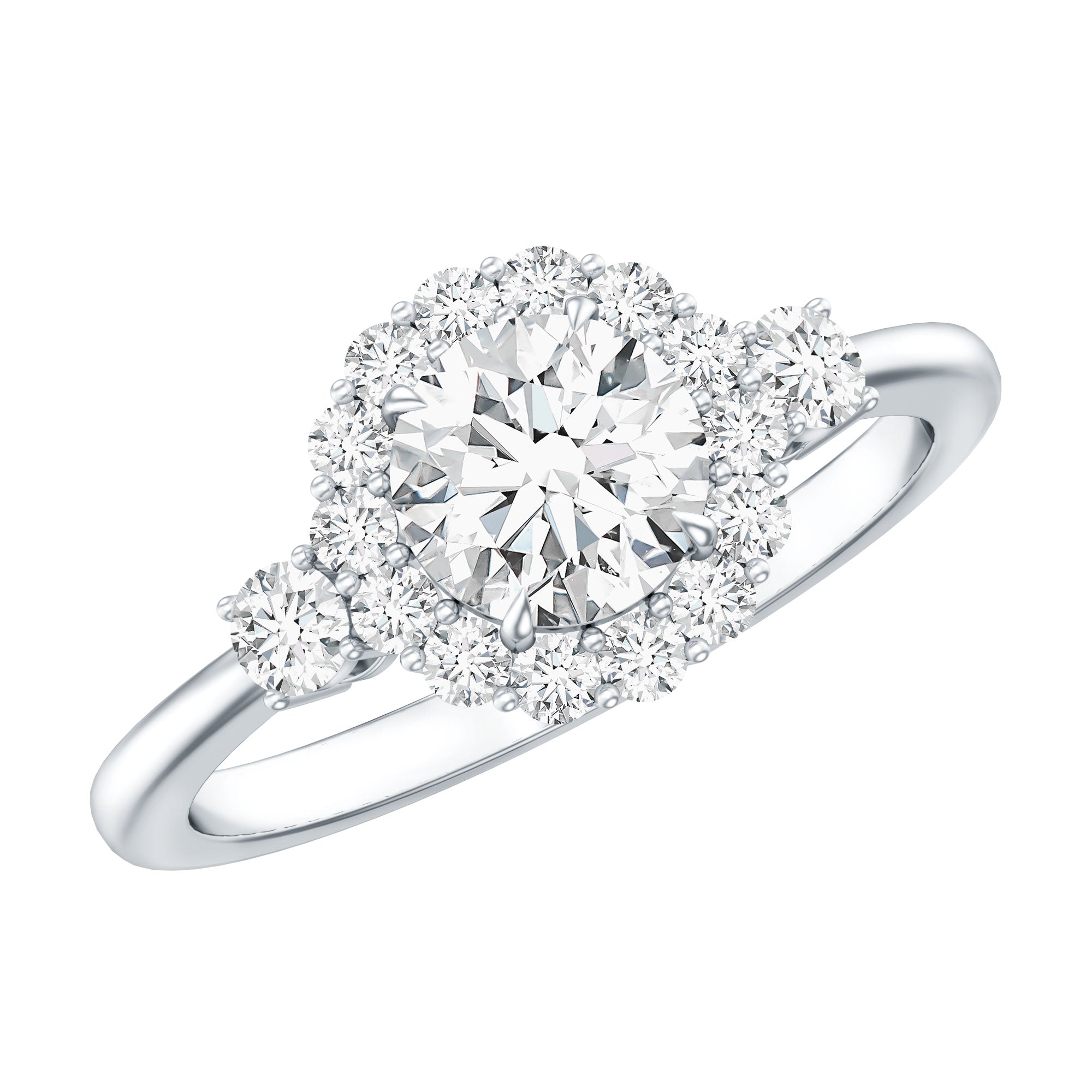 Moissanite Halo Ring – Round Cut Certified Moissanite Engagement Ring with Classic Halo Style