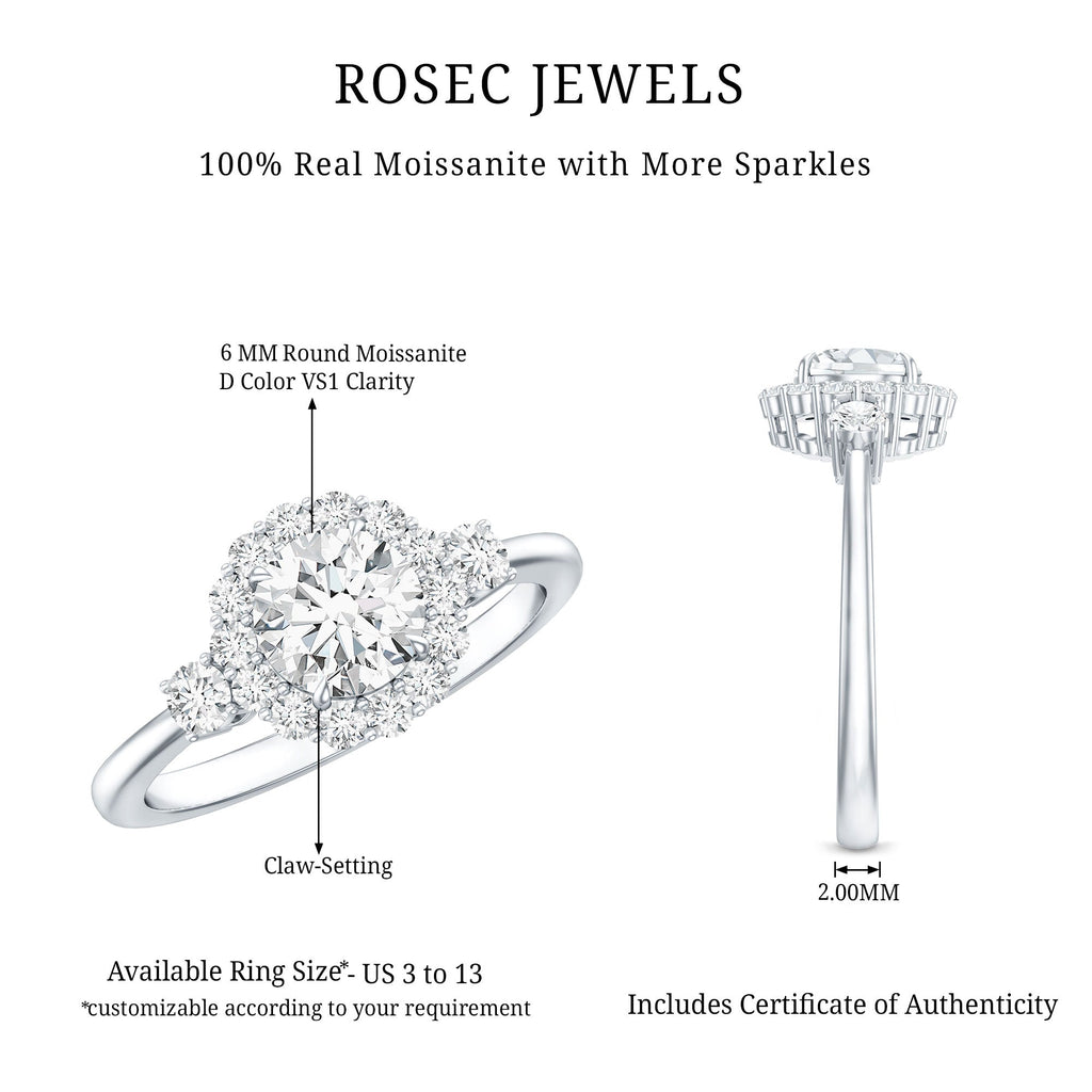 Moissanite Halo Ring – Round Cut Certified Moissanite Engagement Ring with Classic Halo Style
