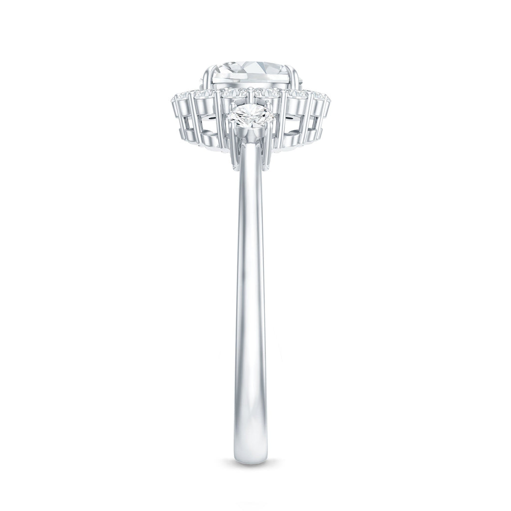 Moissanite Halo Ring – Round Cut Certified Moissanite Engagement Ring with Classic Halo Style