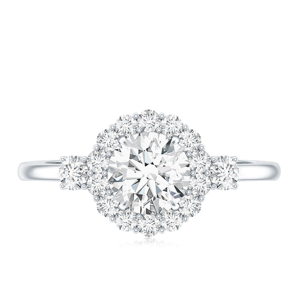 Moissanite Halo Ring – Round Cut Certified Moissanite Engagement Ring with Classic Halo Style