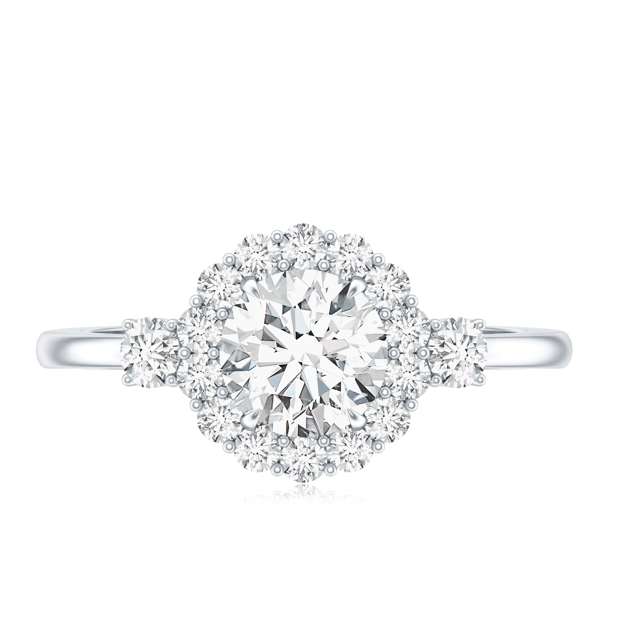 Moissanite Halo Ring – Round Cut Certified Moissanite Engagement Ring with Classic Halo Style