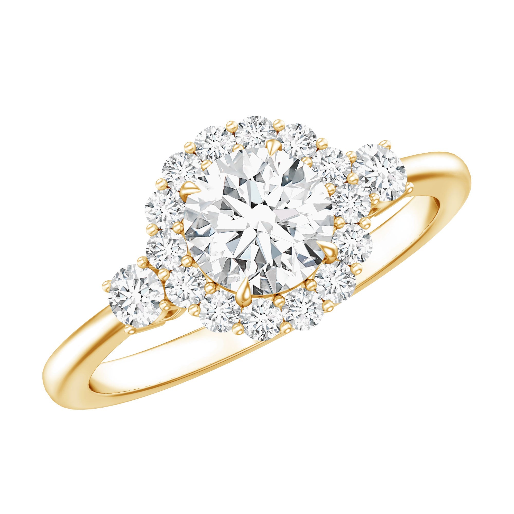 Moissanite Halo Ring – Round Cut Certified Moissanite Engagement Ring with Classic Halo Style