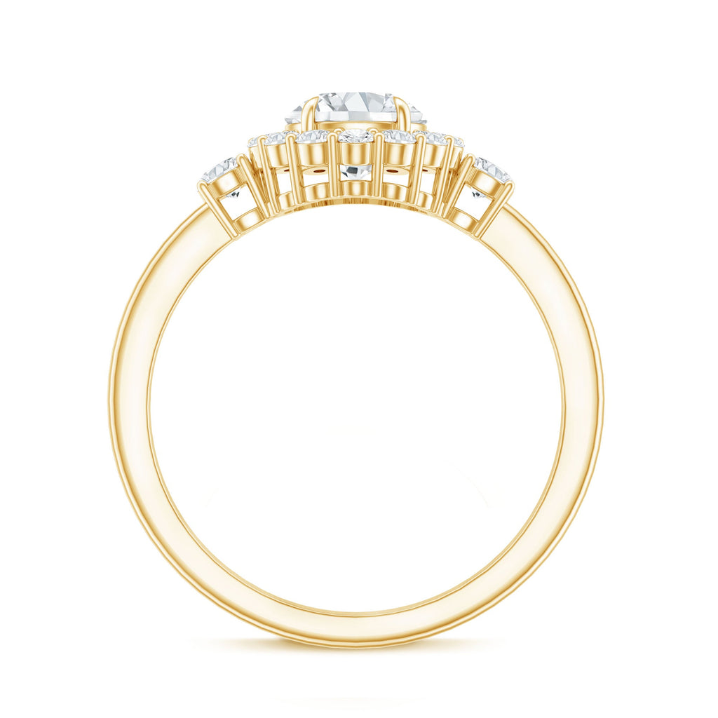 Moissanite Halo Ring – Round Cut Certified Moissanite Engagement Ring with Classic Halo Style