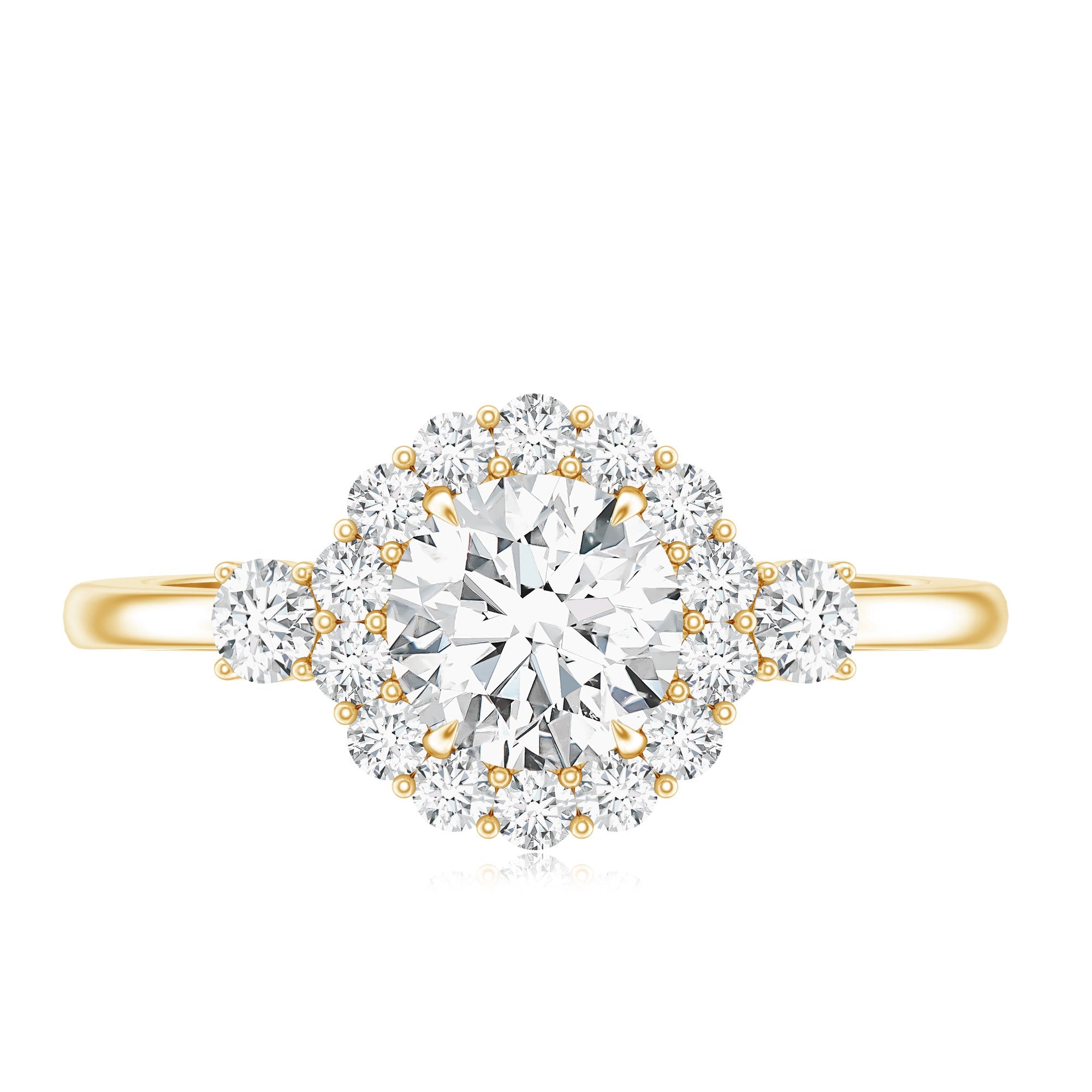 Moissanite Halo Ring – Round Cut Certified Moissanite Engagement Ring with Classic Halo Style