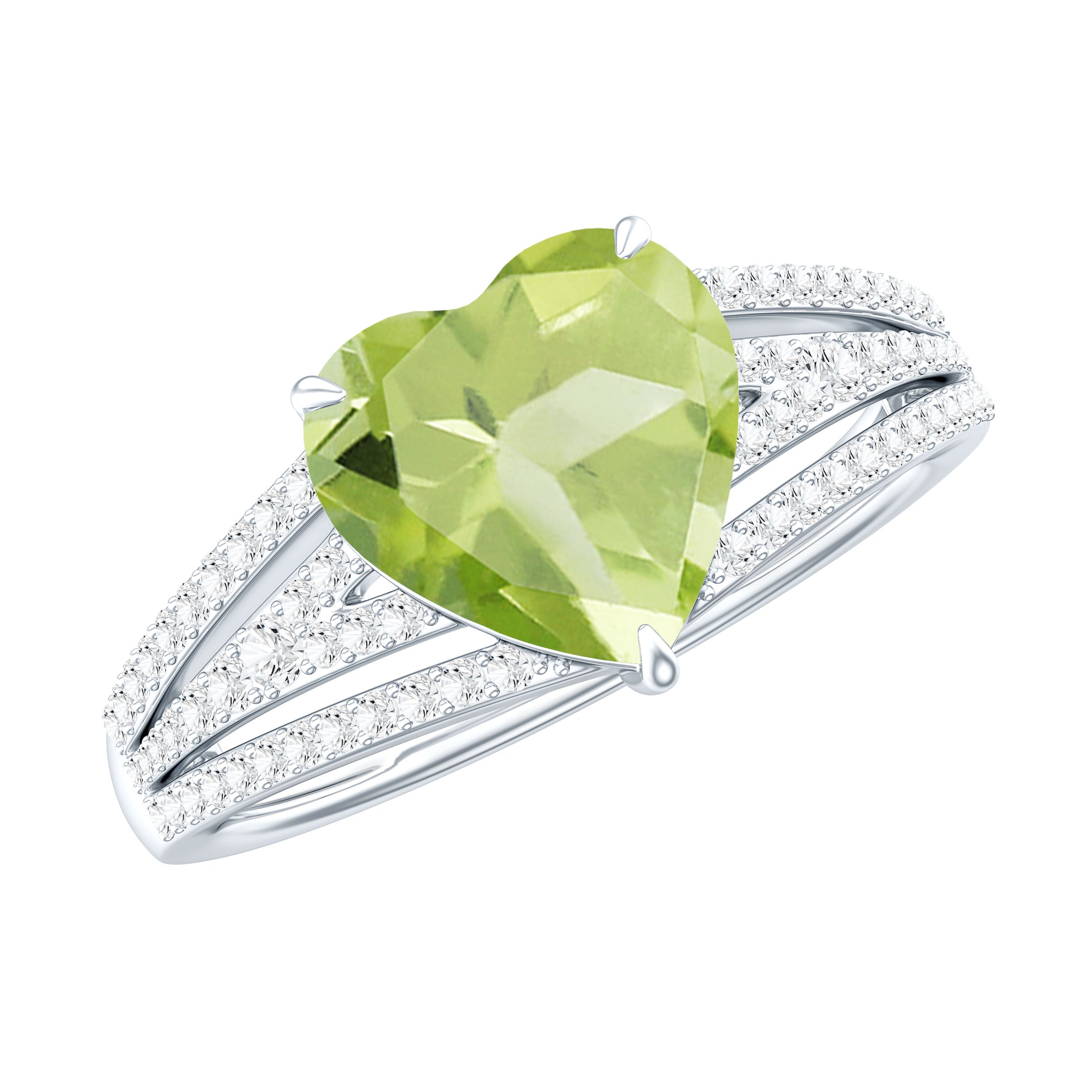 Peridot Engagement Ring – 2 Carat Heart Shaped Solitaire with Sparkling Diamond Band
