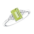 Peridot Engagement Ring – Emerald Cut AAA Quality Green Gemstone with Diamond Trio