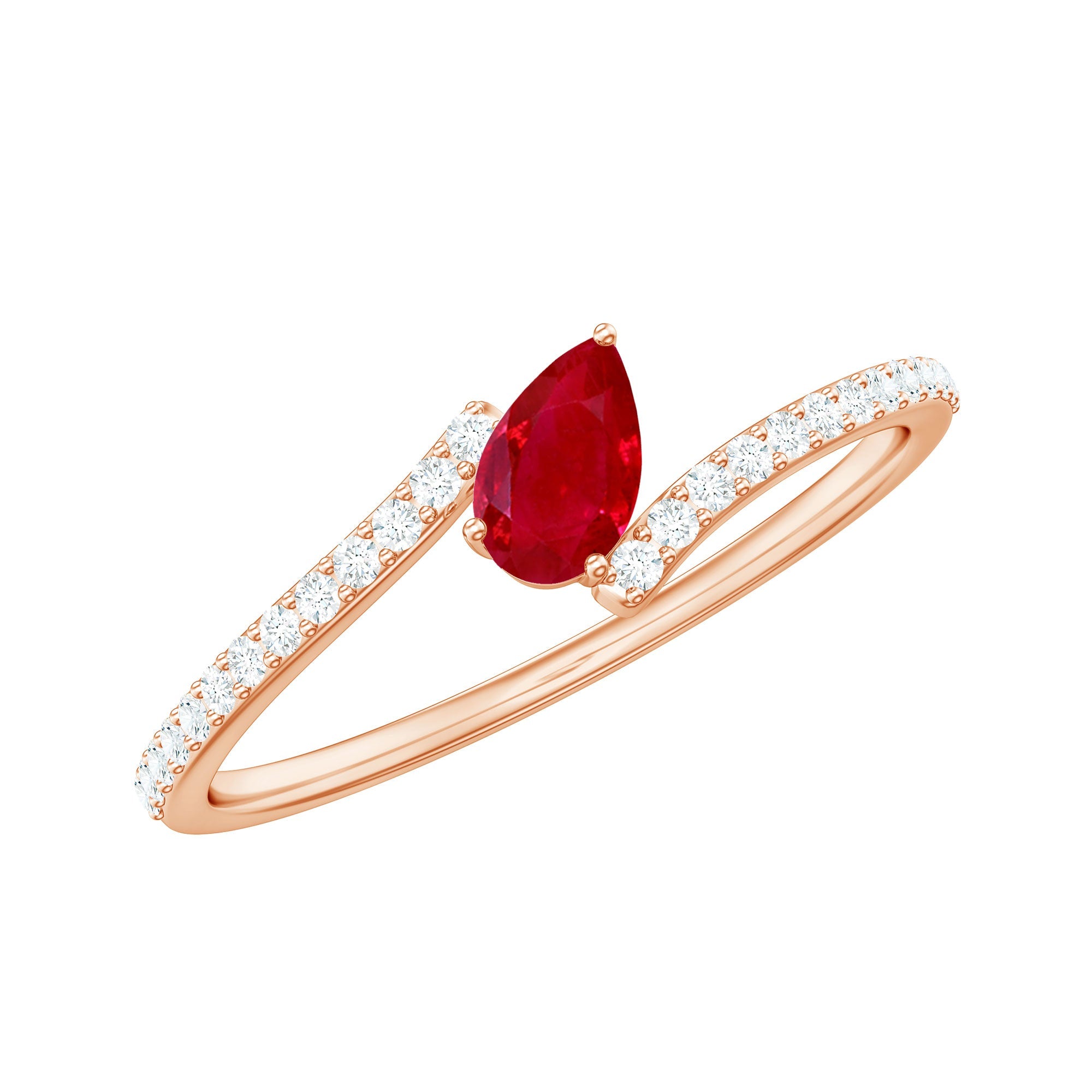 Ruby Bypass Promise Ring – Pear Shaped Ruby With Diamond Accents In 14K Rose Gold