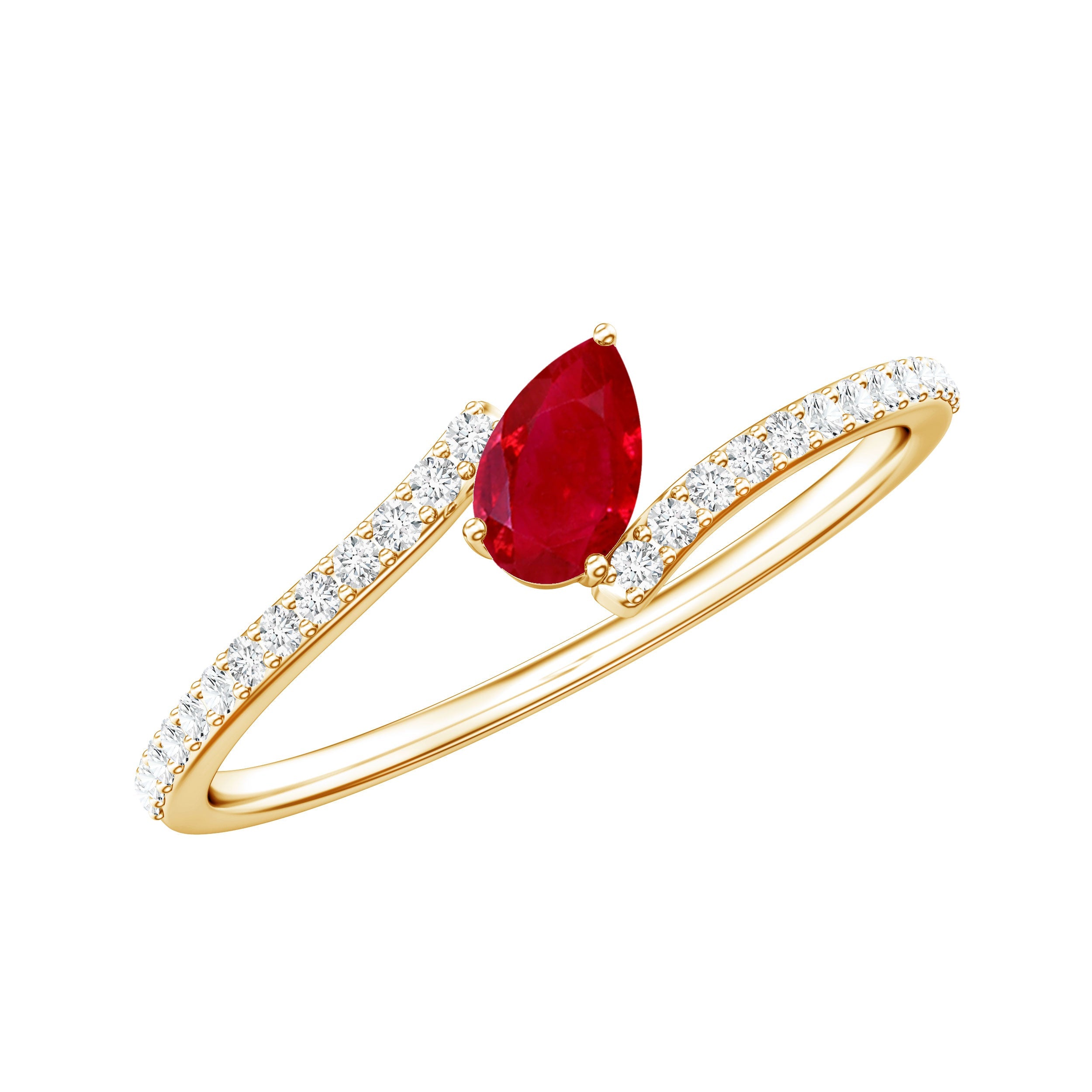 Ruby Bypass Promise Ring – Pear Shaped Ruby With Diamond Accents In 14K Rose Gold