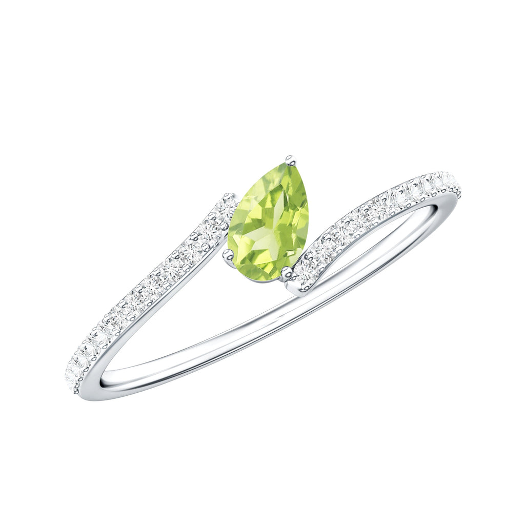 Peridot Promise Ring – Natural Pear Shape Green Gemstone with Diamond Bypass Shank
