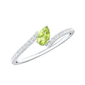 Peridot Promise Ring – Natural Pear Shape Green Gemstone with Diamond Bypass Shank