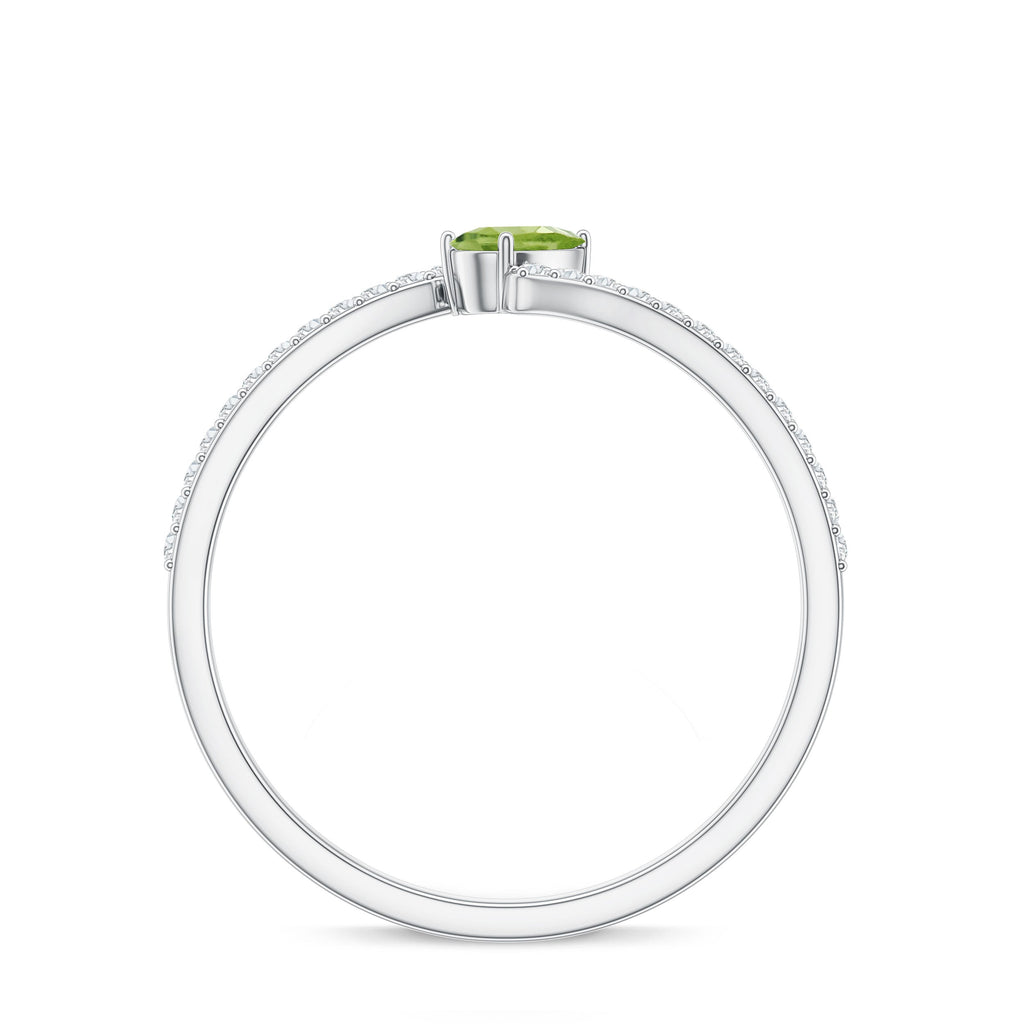 Peridot Promise Ring – Natural Pear Shape Green Gemstone with Diamond Bypass Shank