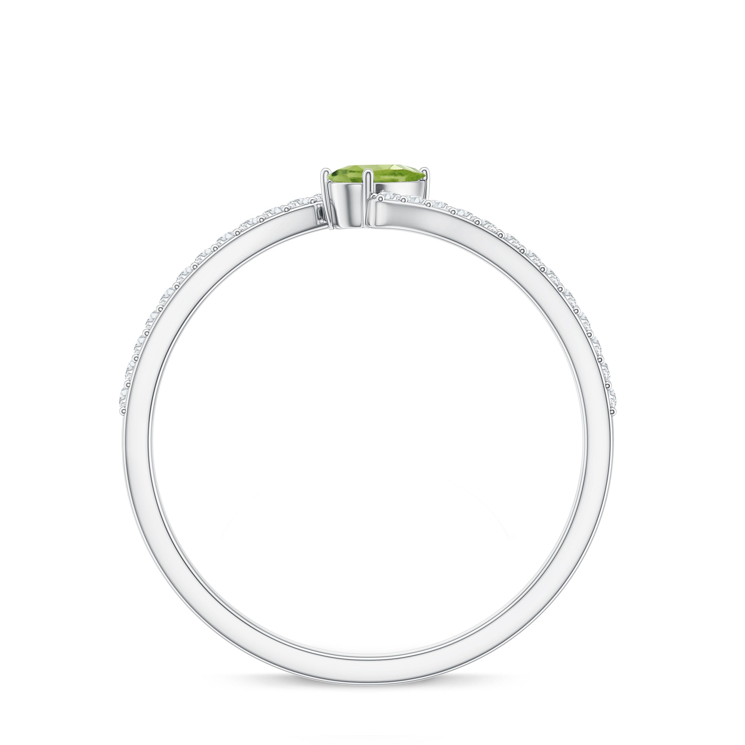Peridot Promise Ring – Natural Pear Shape Green Gemstone with Diamond Bypass Shank