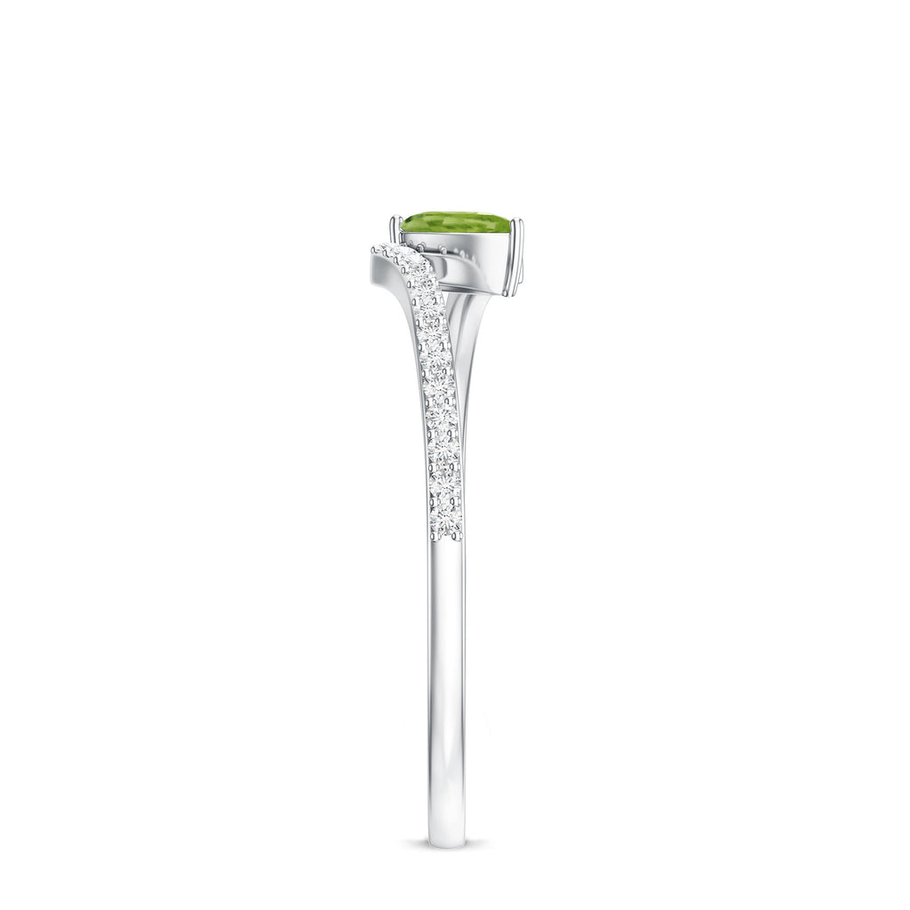 Peridot Promise Ring – Natural Pear Shape Green Gemstone with Diamond Bypass Shank
