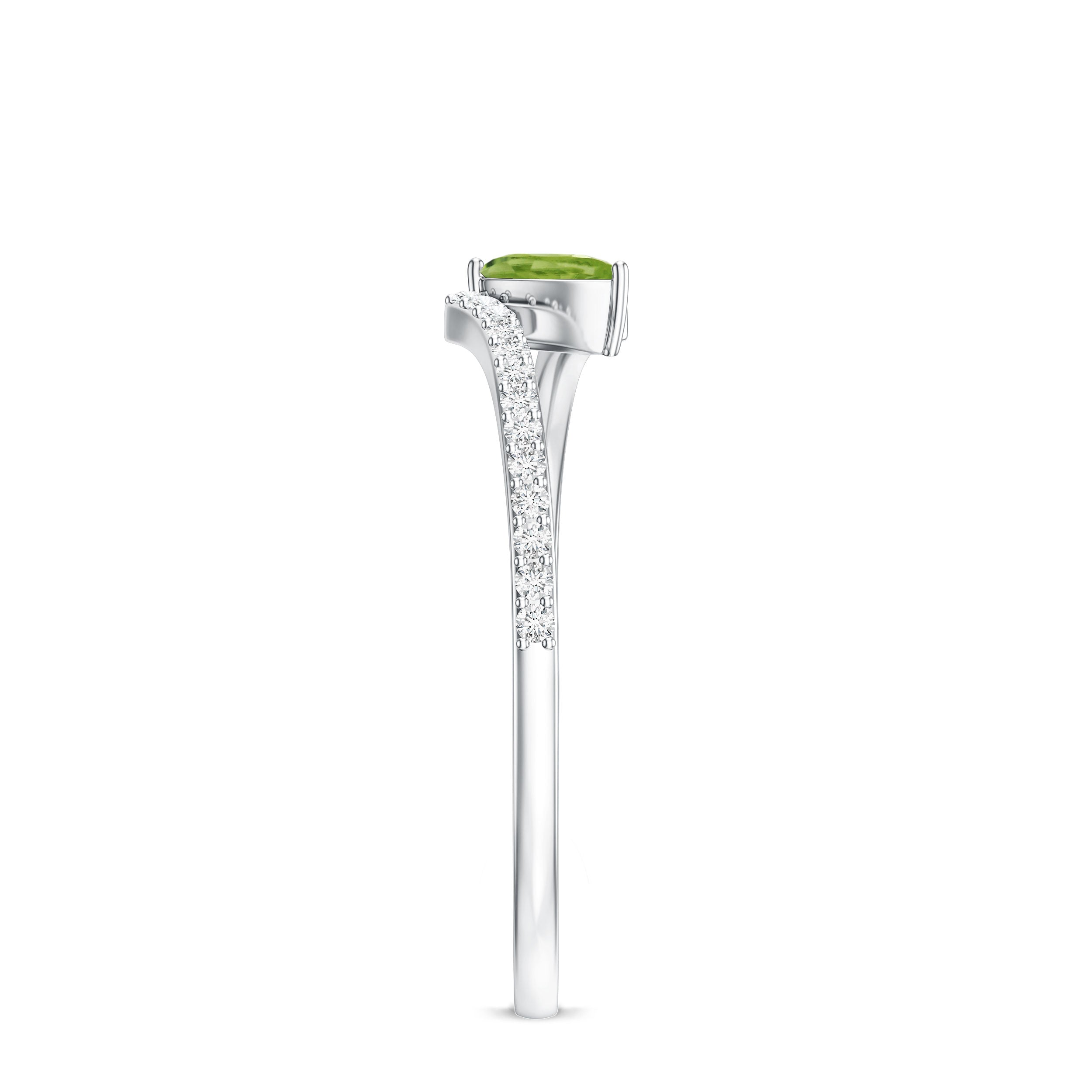 Peridot Promise Ring – Natural Pear Shape Green Gemstone with Diamond Bypass Shank