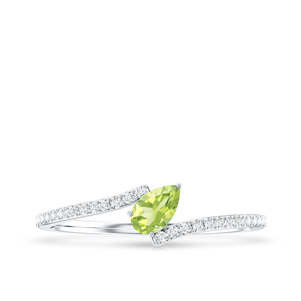 Peridot Promise Ring – Natural Pear Shape Green Gemstone with Diamond Bypass Shank