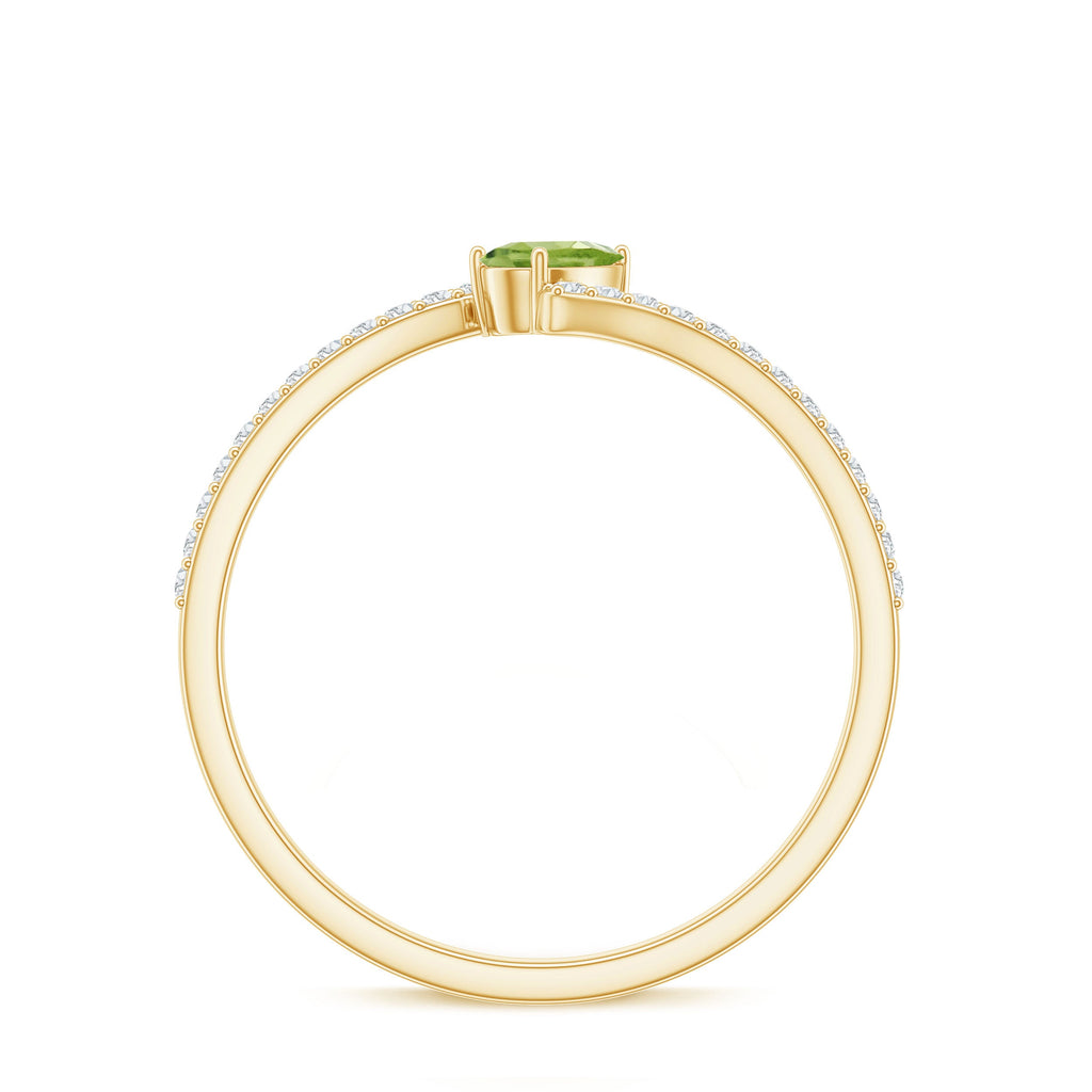 Peridot Promise Ring – Natural Pear Shape Green Gemstone with Diamond Bypass Shank