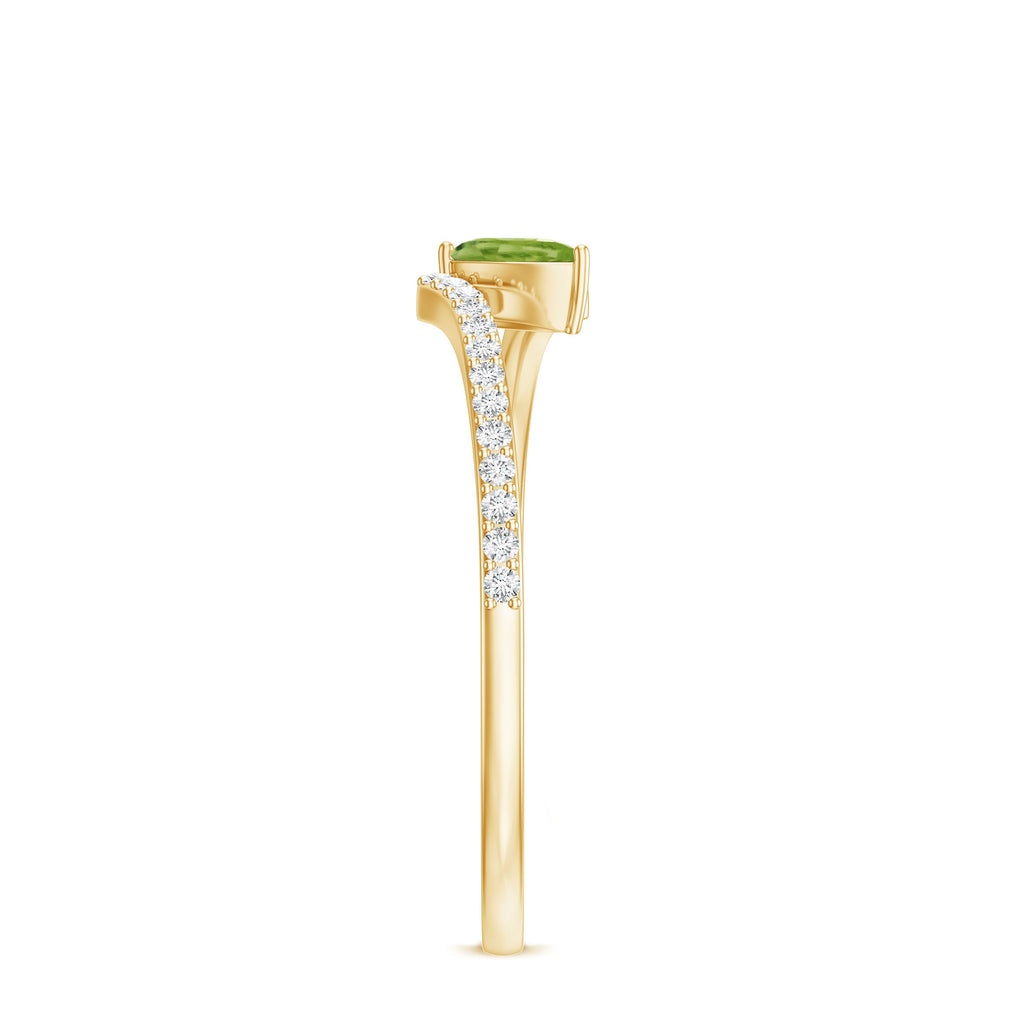 Peridot Promise Ring – Natural Pear Shape Green Gemstone with Diamond Bypass Shank