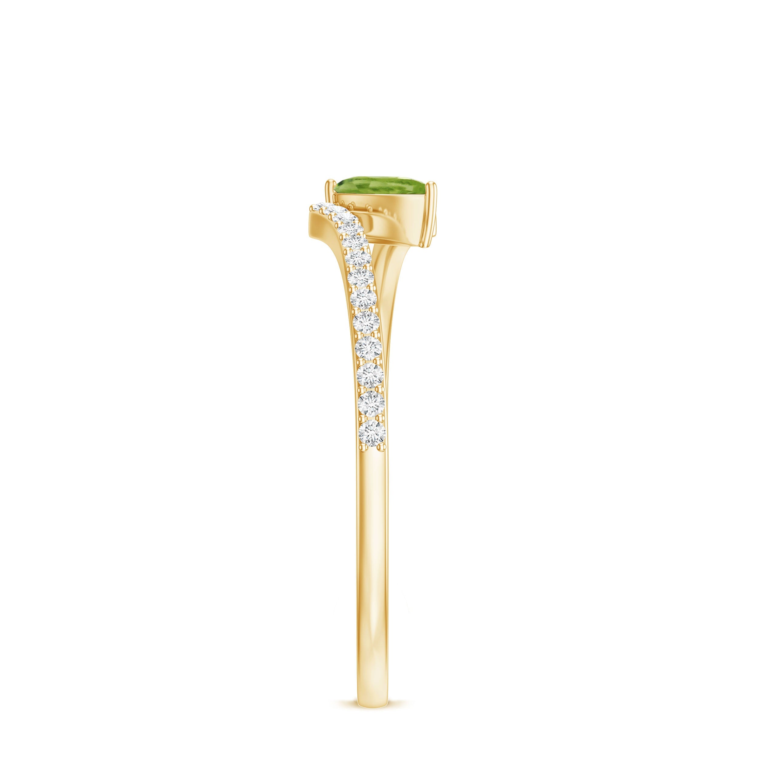 Peridot Promise Ring – Natural Pear Shape Green Gemstone with Diamond Bypass Shank