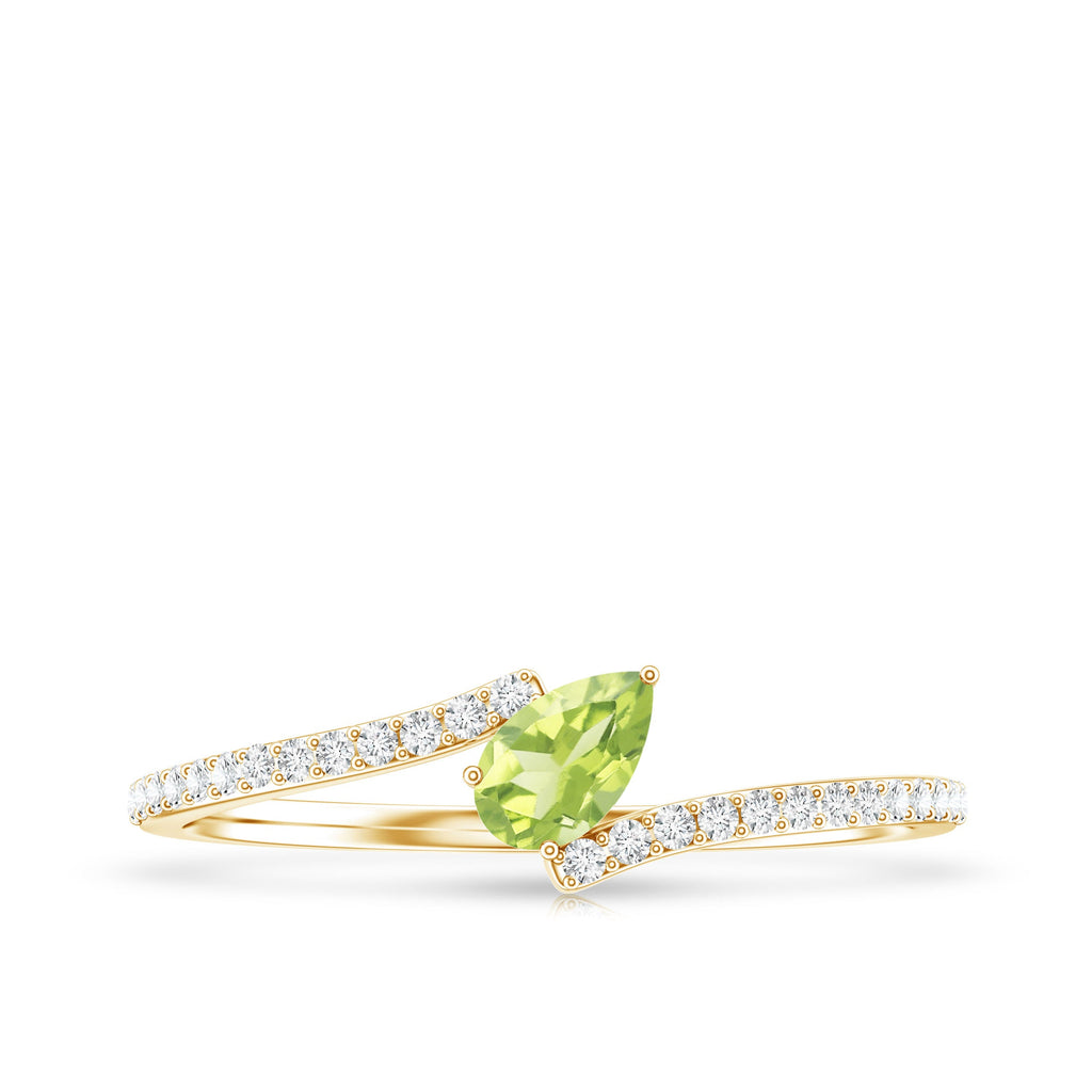 Peridot Promise Ring – Natural Pear Shape Green Gemstone with Diamond Bypass Shank