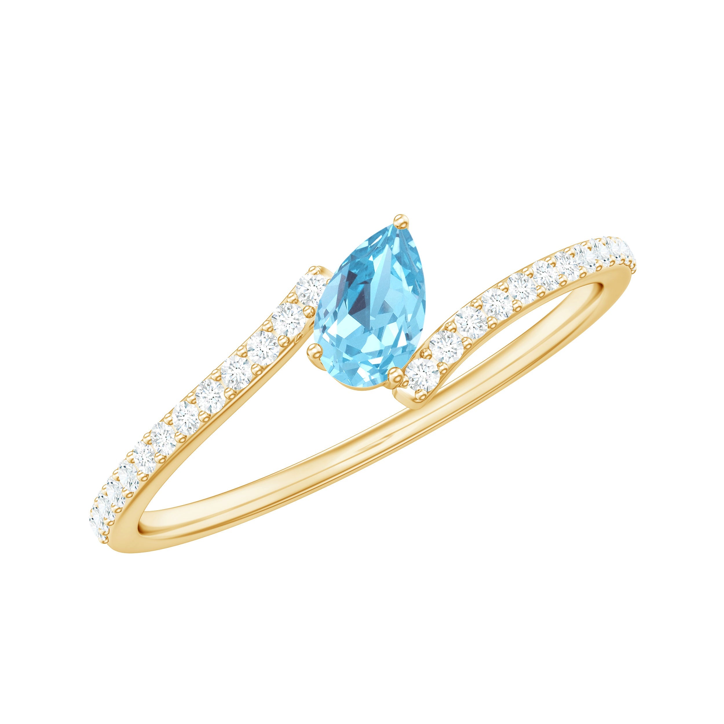 Aquamarine Promise Ring – Pear Cut Aquamarine With Diamond Bypass Band Sparkling