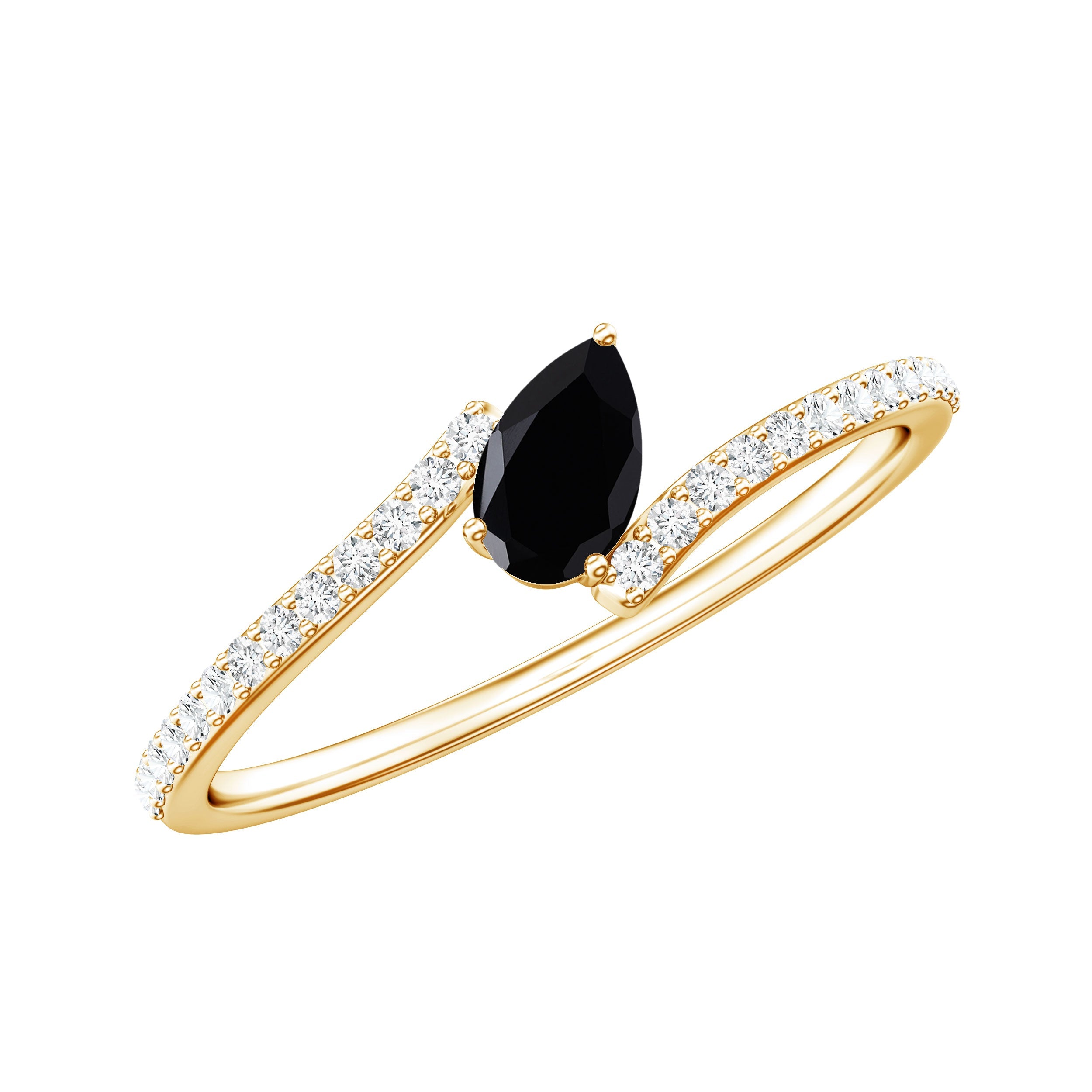 Real Black Spinel Promise Ring with Diamond Bypass Shank