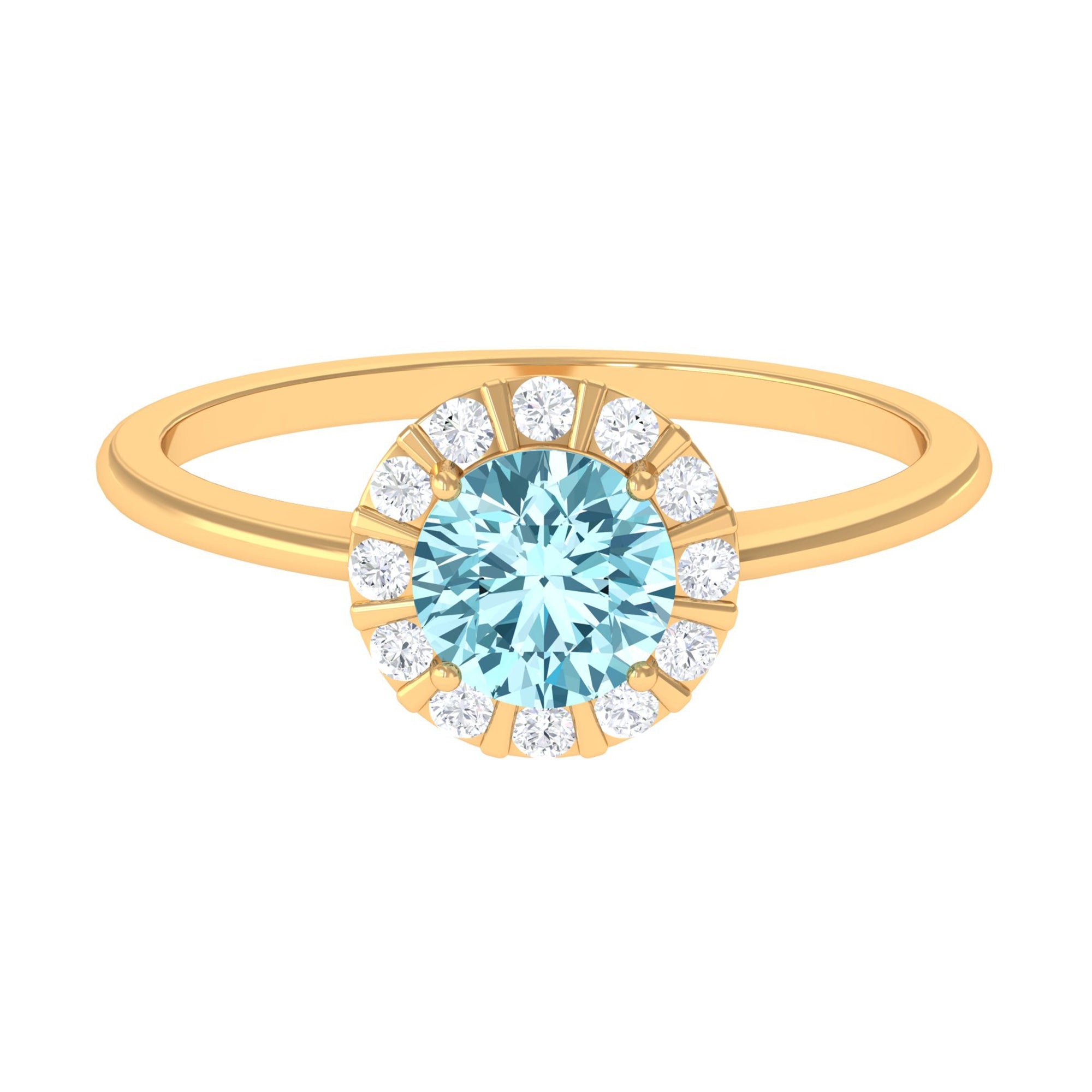 Aquamarine Engagement Ring – Diamond Floating Halo, Soft Blue Ring Design