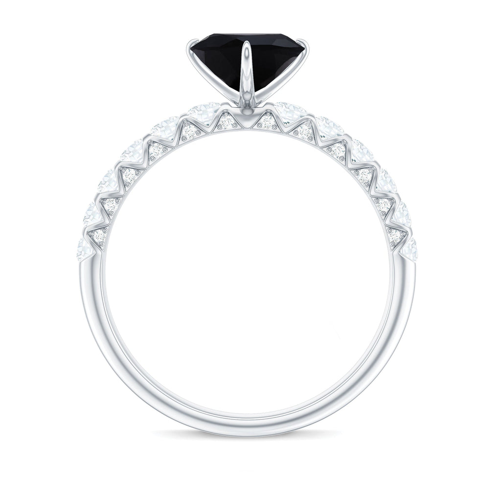 Natural 2 Carat Black Spinel Heart Engagement Ring with Diamond Side Stones