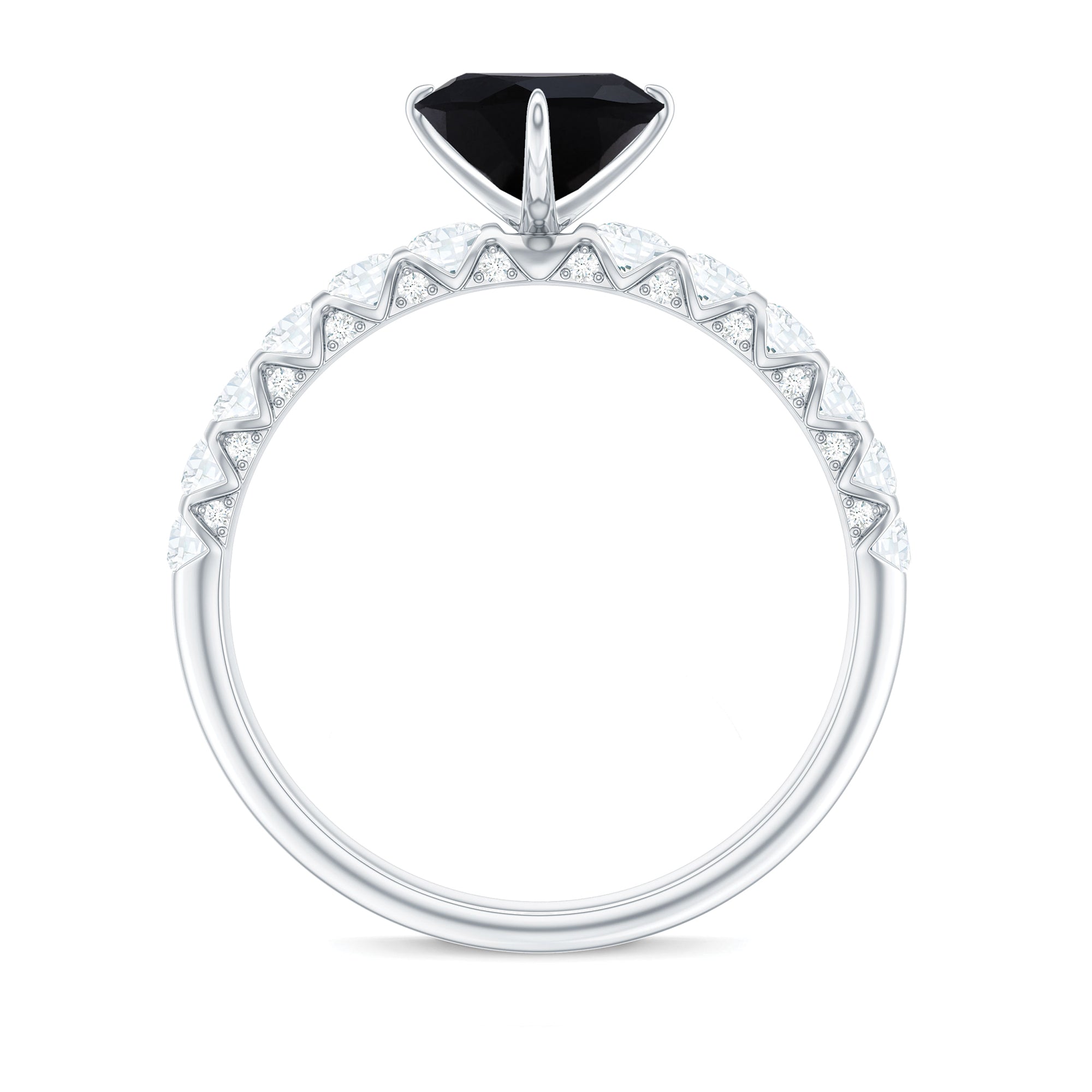 Natural 2 Carat Black Spinel Heart Engagement Ring with Diamond Side Stones