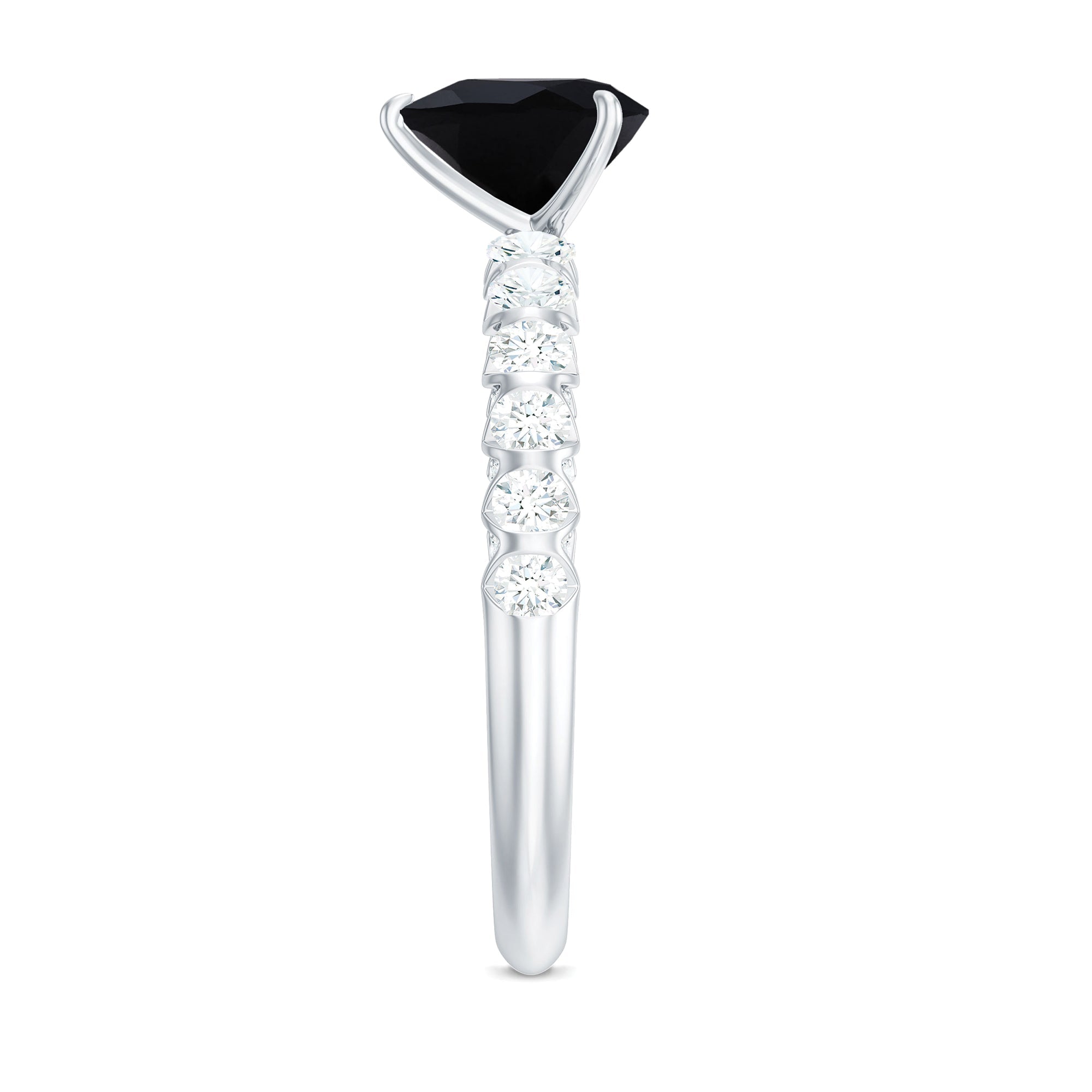 Natural 2 Carat Black Spinel Heart Engagement Ring with Diamond Side Stones