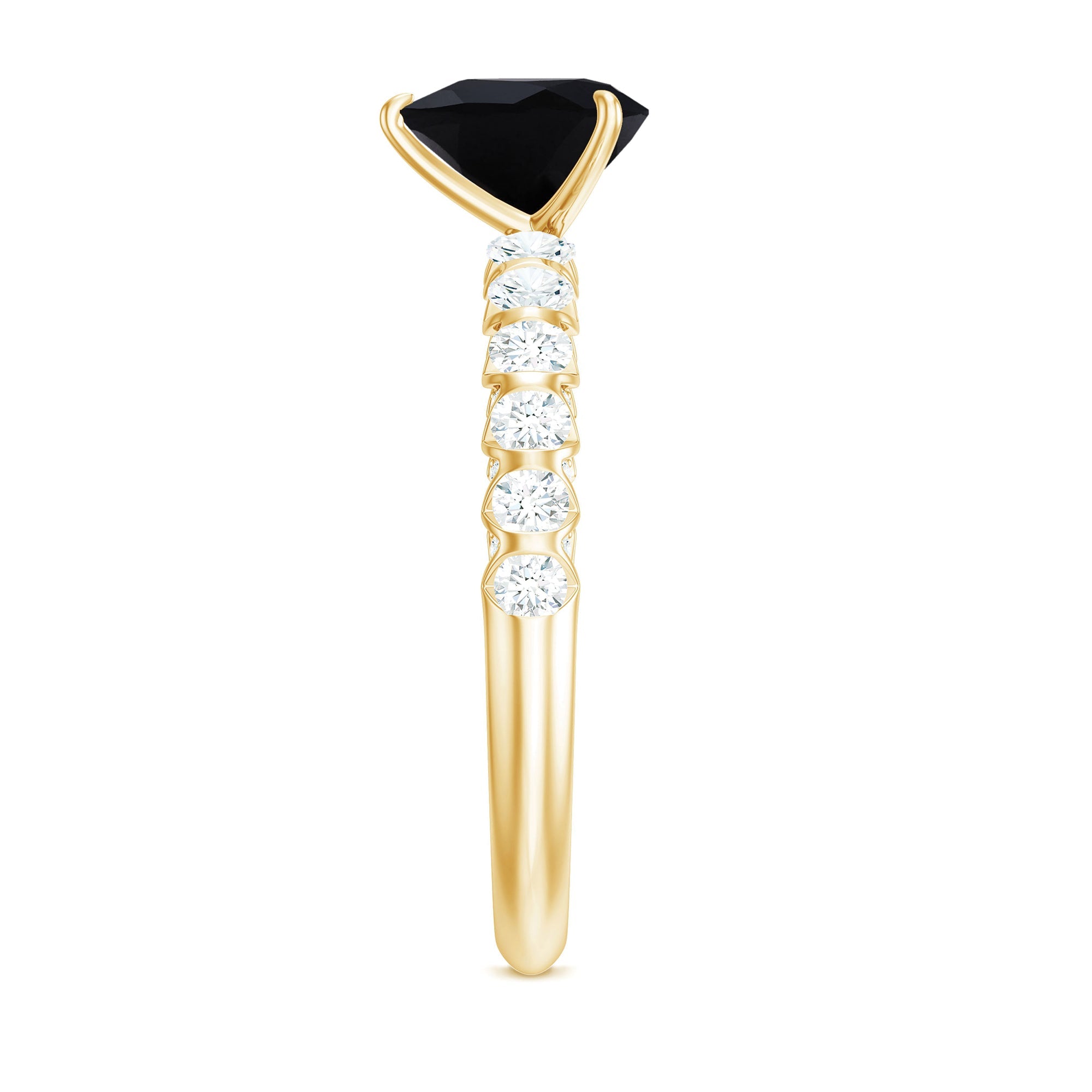 Natural 2 Carat Black Spinel Heart Engagement Ring with Diamond Side Stones