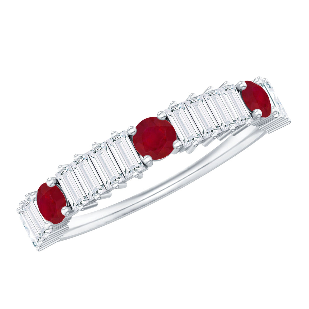 Ruby Diamond Eternity Ring – Half Eternity Band with AAA Quality Ruby & Baguette Diamonds