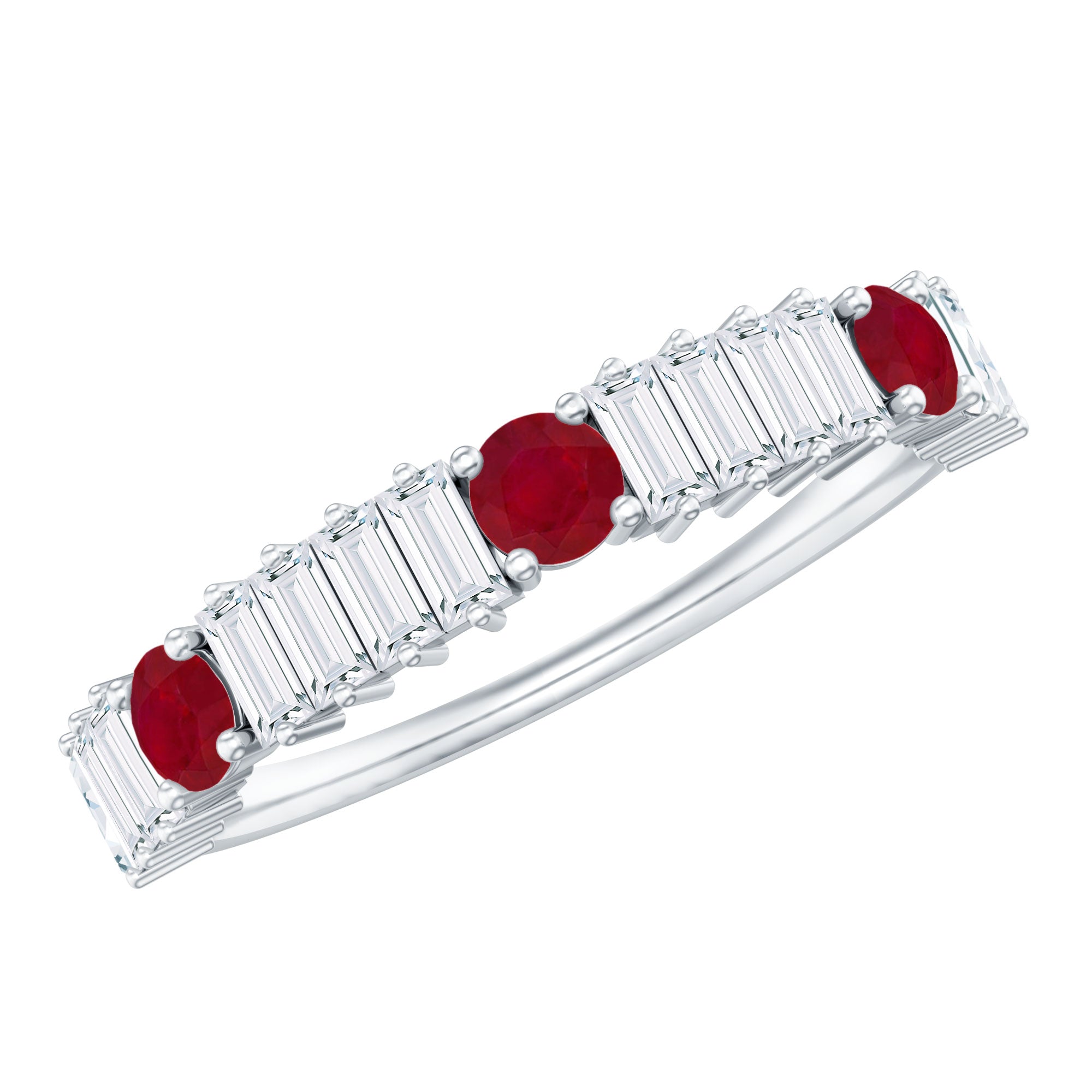 Ruby Diamond Eternity Ring – Half Eternity Band with AAA Quality Ruby & Baguette Diamonds