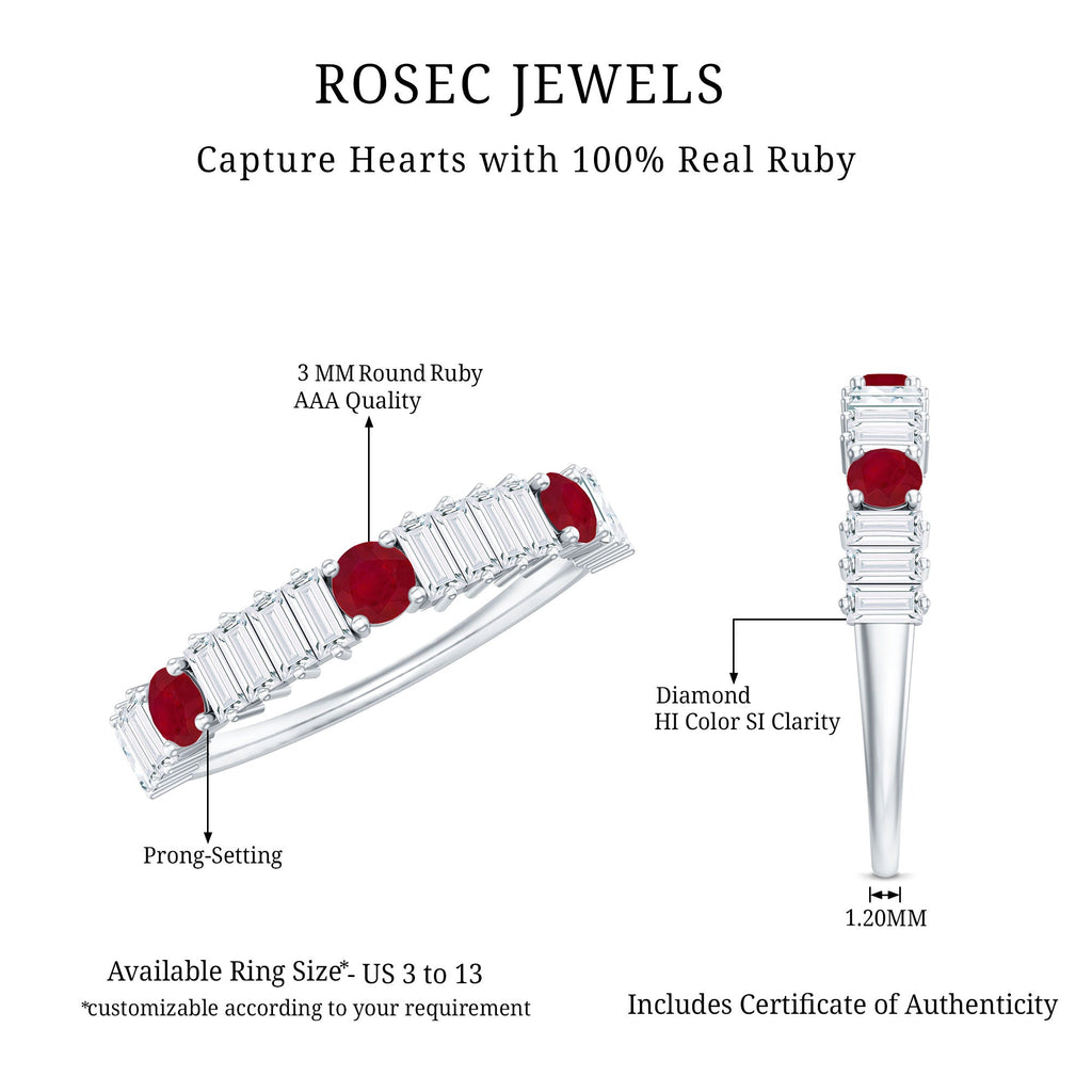 Ruby Diamond Eternity Ring – Half Eternity Band with AAA Quality Ruby & Baguette Diamonds
