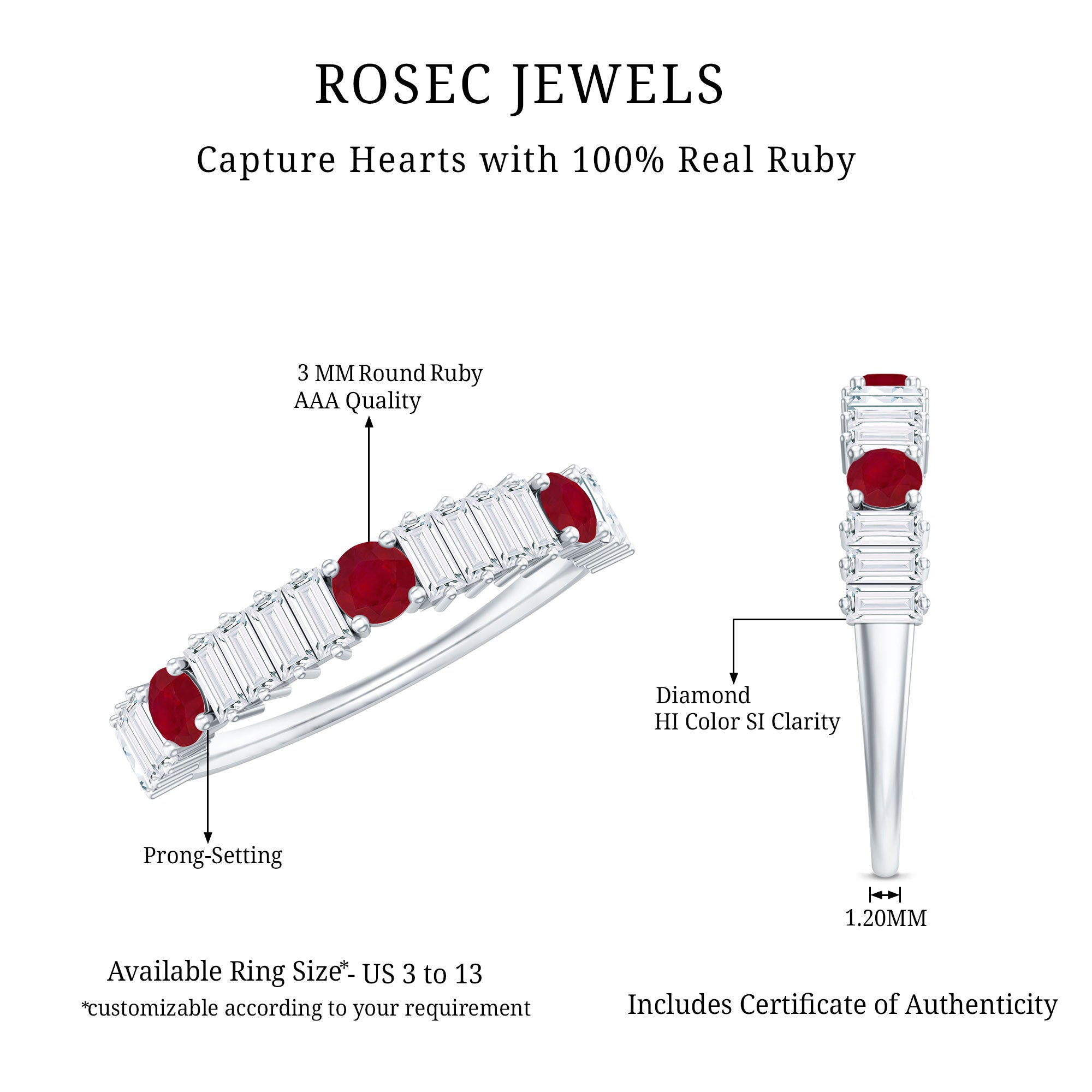 Ruby Diamond Eternity Ring – Half Eternity Band with AAA Quality Ruby & Baguette Diamonds
