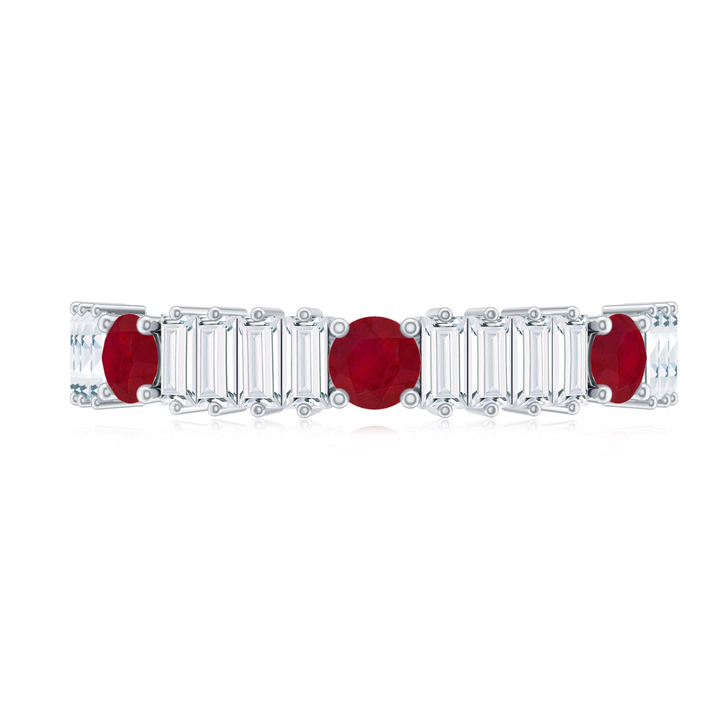 Ruby Diamond Eternity Ring – Half Eternity Band with AAA Quality Ruby & Baguette Diamonds