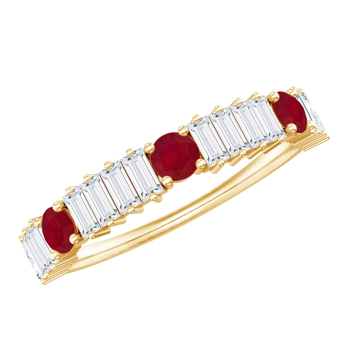 Ruby Diamond Eternity Ring – Half Eternity Band with AAA Quality Ruby & Baguette Diamonds