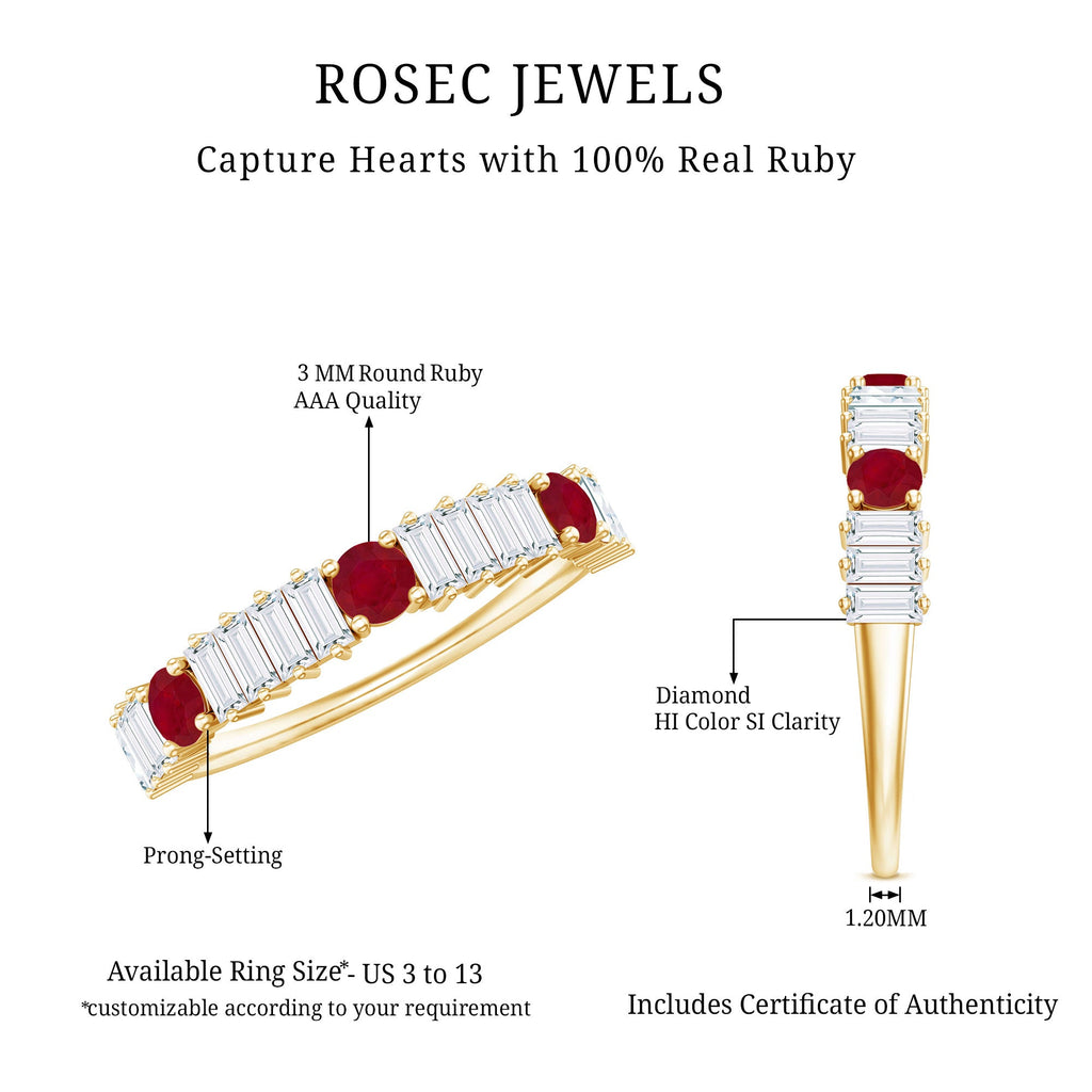 Ruby Diamond Eternity Ring – Half Eternity Band with AAA Quality Ruby & Baguette Diamonds