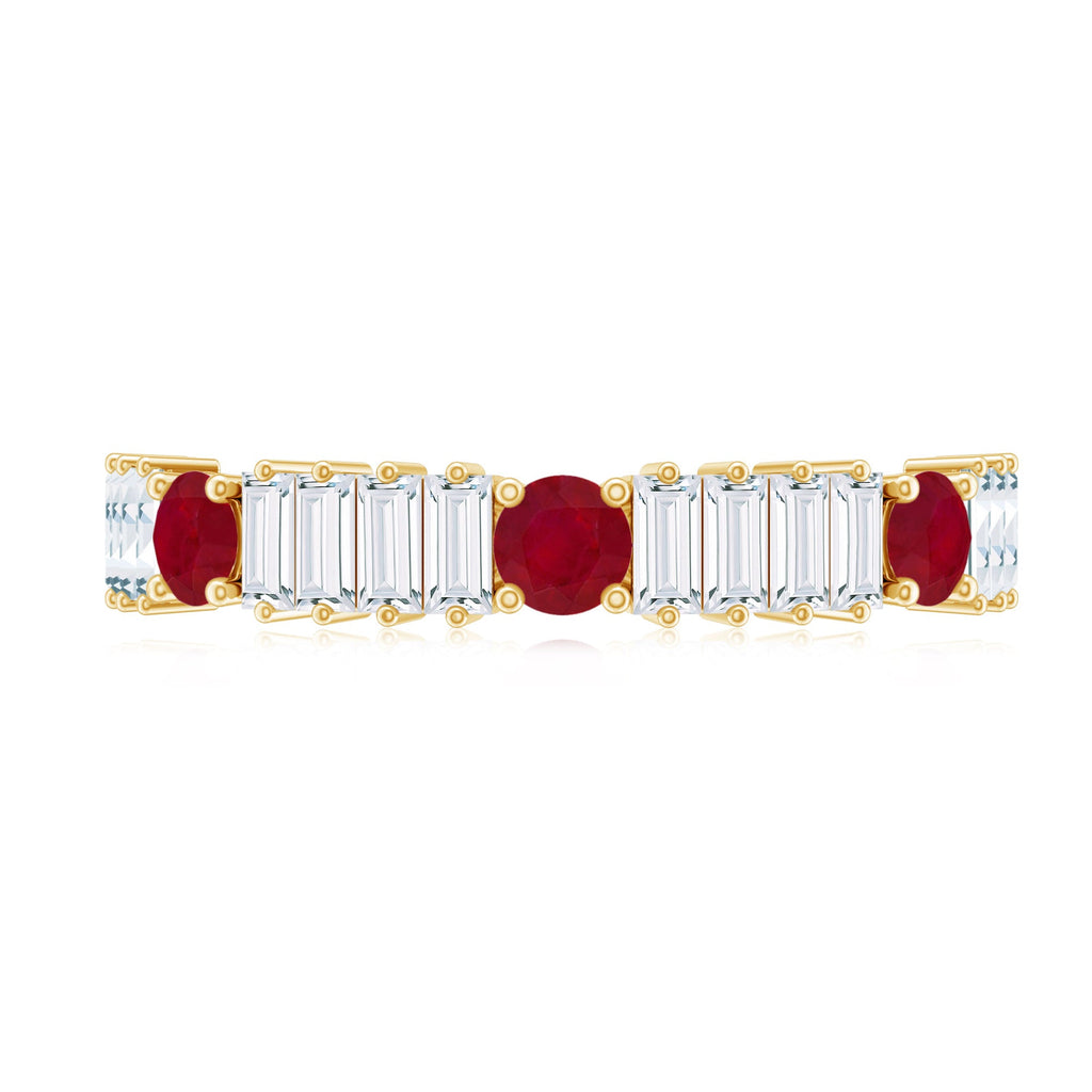 Ruby Diamond Eternity Ring – Half Eternity Band with AAA Quality Ruby & Baguette Diamonds